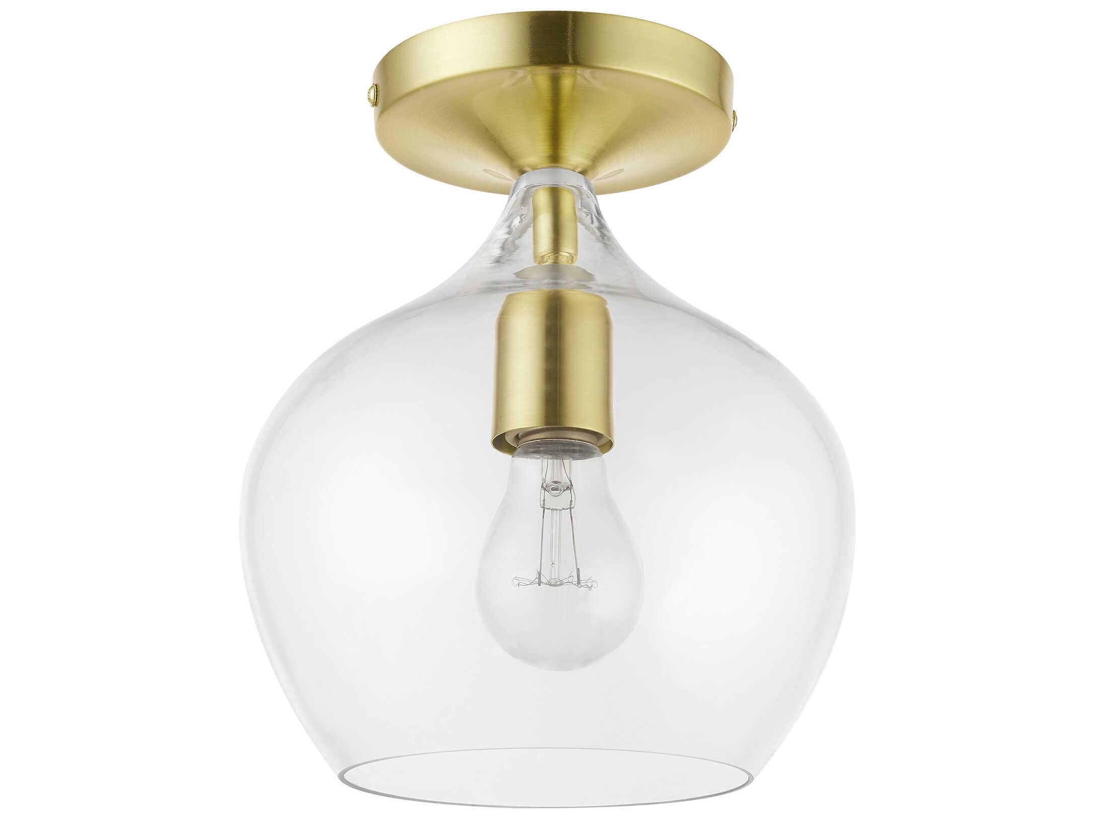 Livex Lighting Aldrich 1-Light Satin Brass Polished Glass Bell Semi Flush Mount