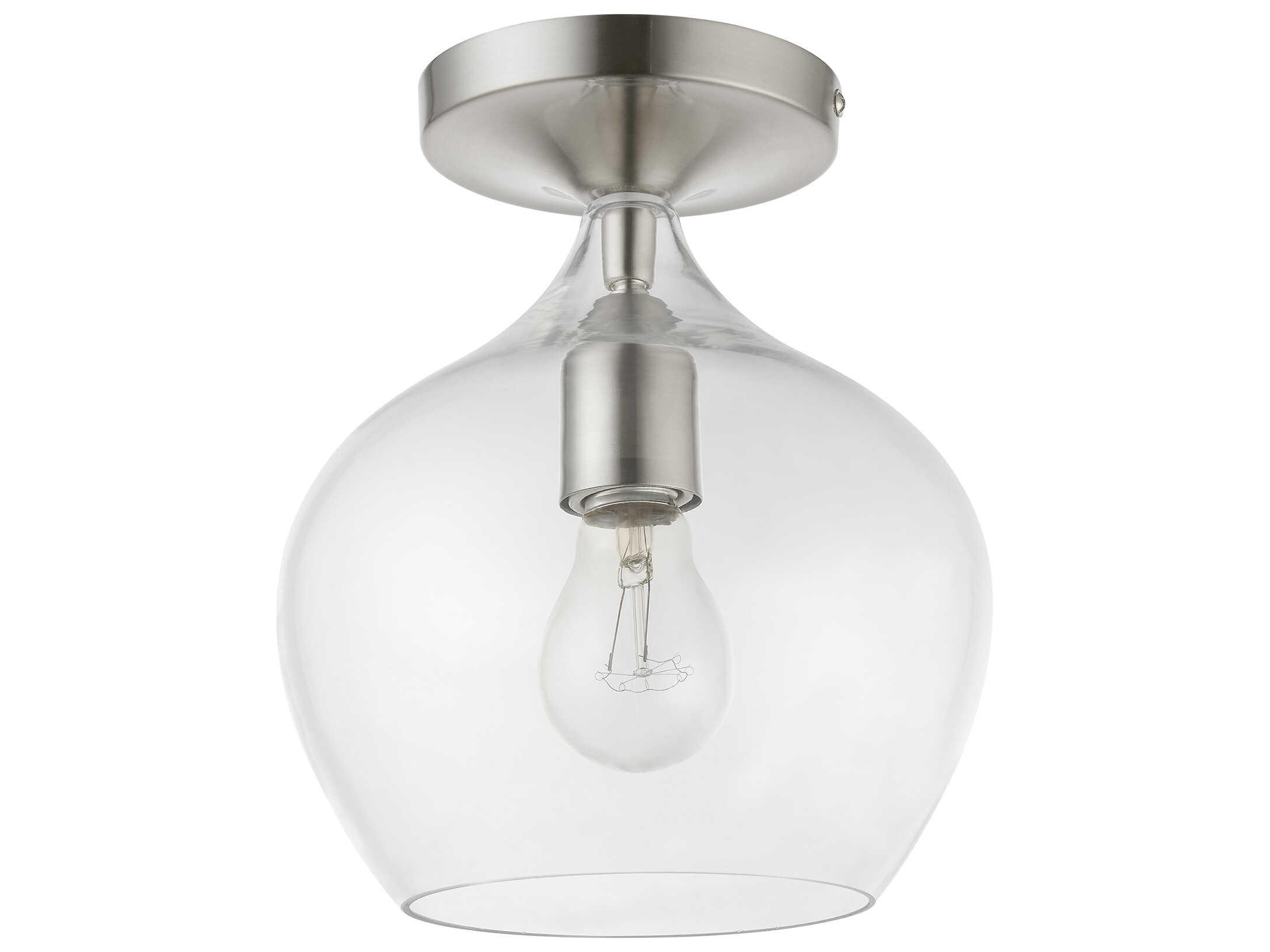 Livex Lighting Aldrich 1-Light Brushed Nickel Glass Bell Semi Flush Mount