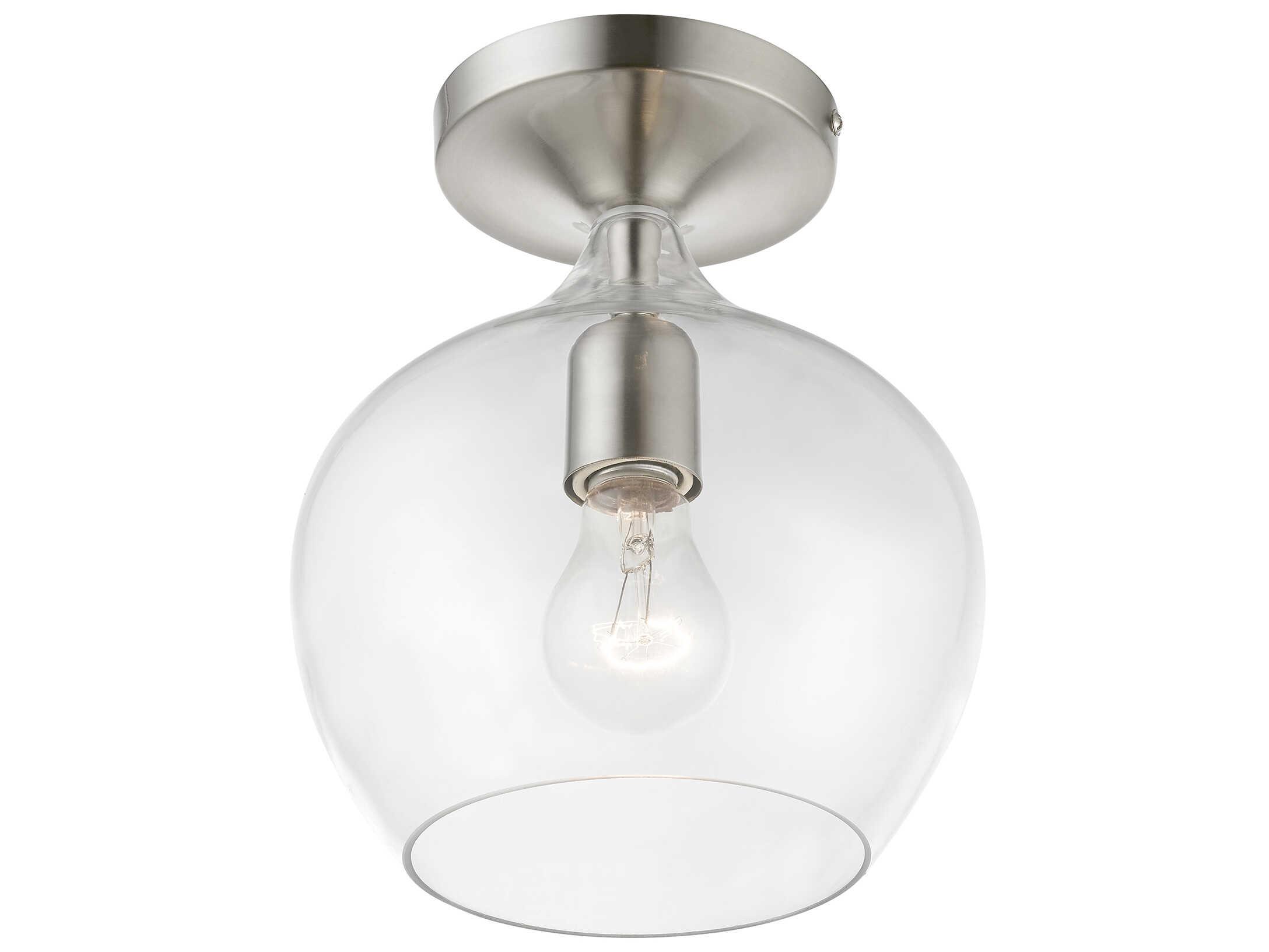 Livex Lighting Aldrich 1-Light Brushed Nickel Glass Bell Semi Flush Mount