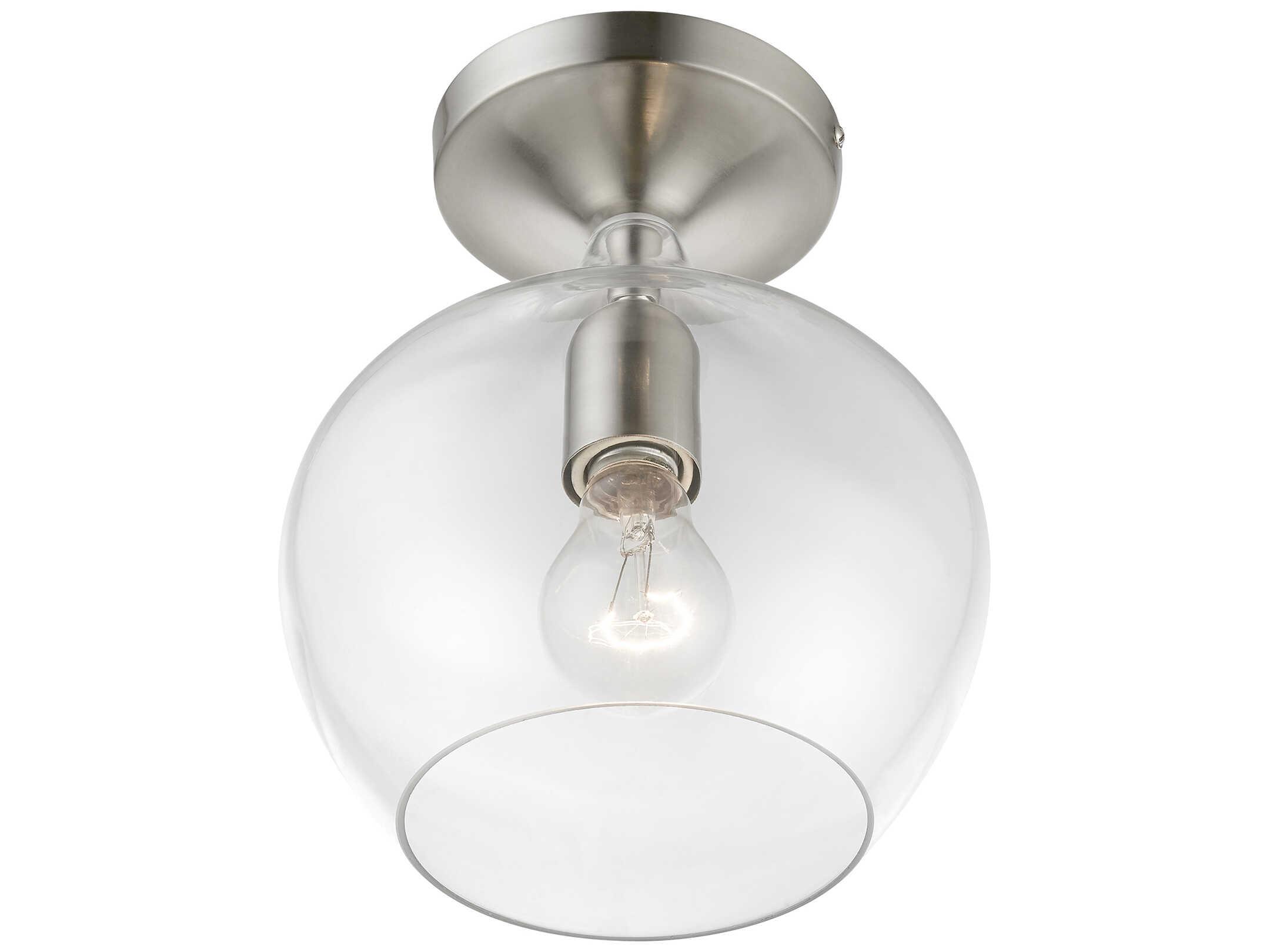 Livex Lighting Aldrich 1-Light Brushed Nickel Glass Bell Semi Flush Mount