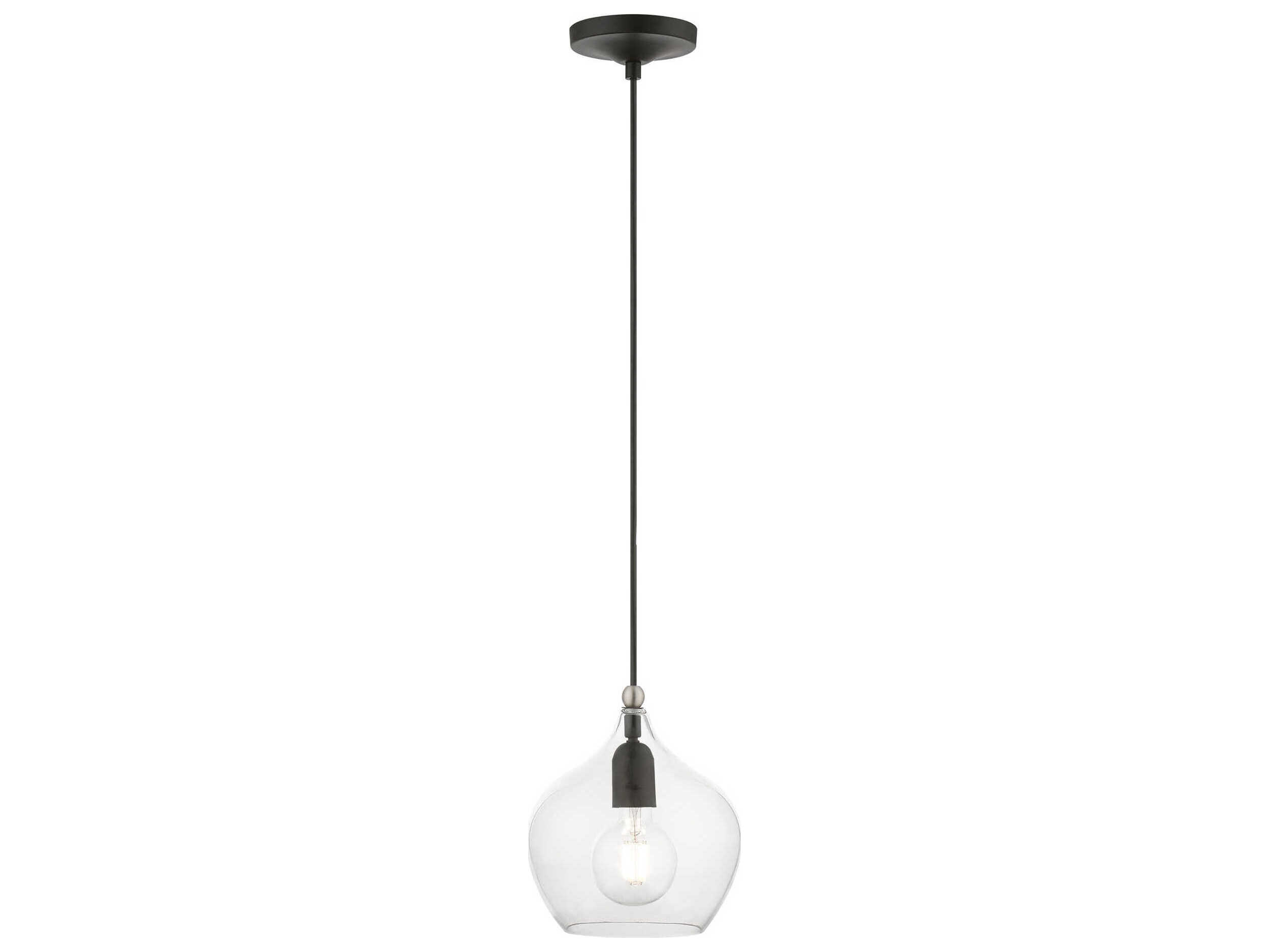 Livex Lighting Aldrich 1-Light Black Brushed Nickel Glass Bell Mini Pendant