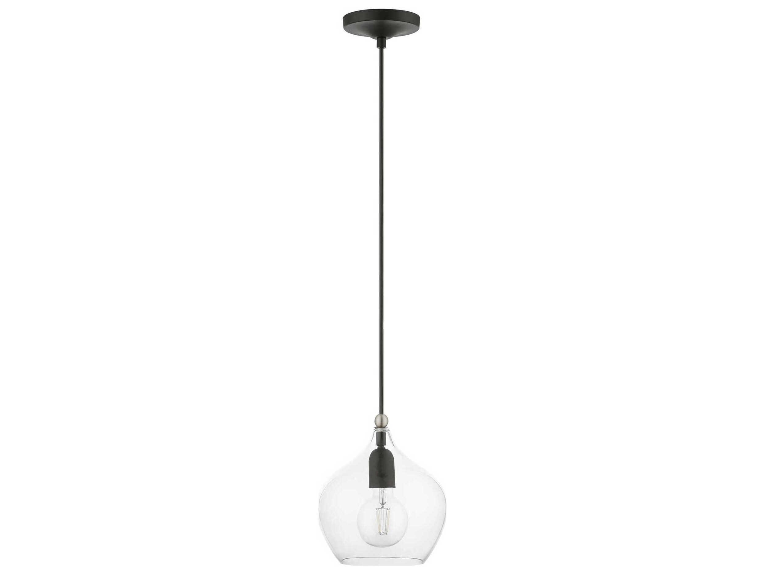 Livex Lighting Aldrich 1-Light Black Brushed Nickel Glass Bell Mini Pendant