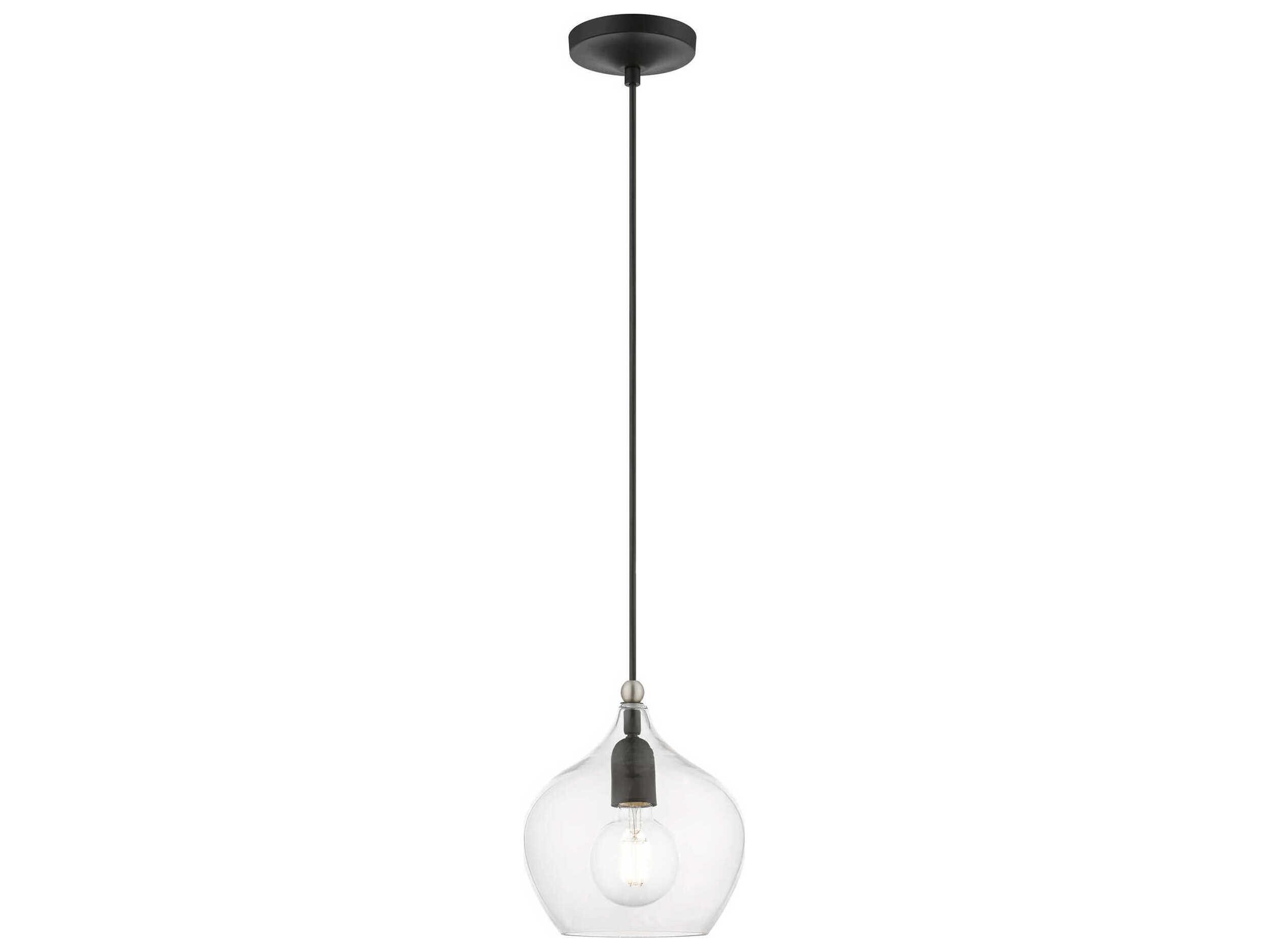 Livex Lighting Aldrich 1-Light Black Brushed Nickel Glass Bell Mini Pendant