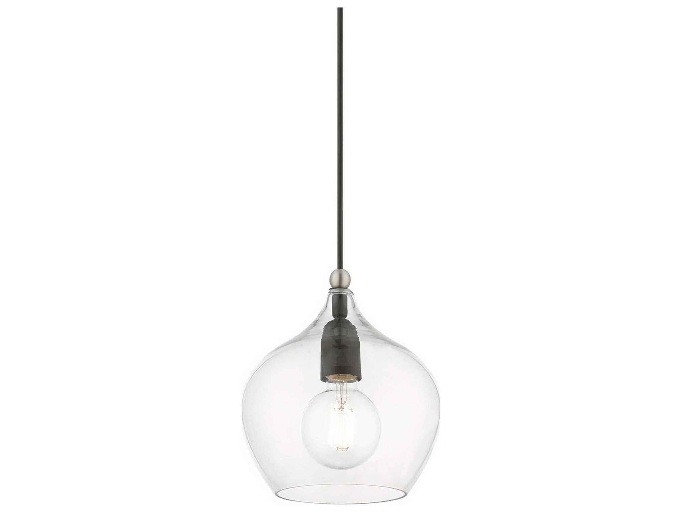 Livex Lighting Aldrich 1-Light Black Brushed Nickel Glass Bell Mini Pendant