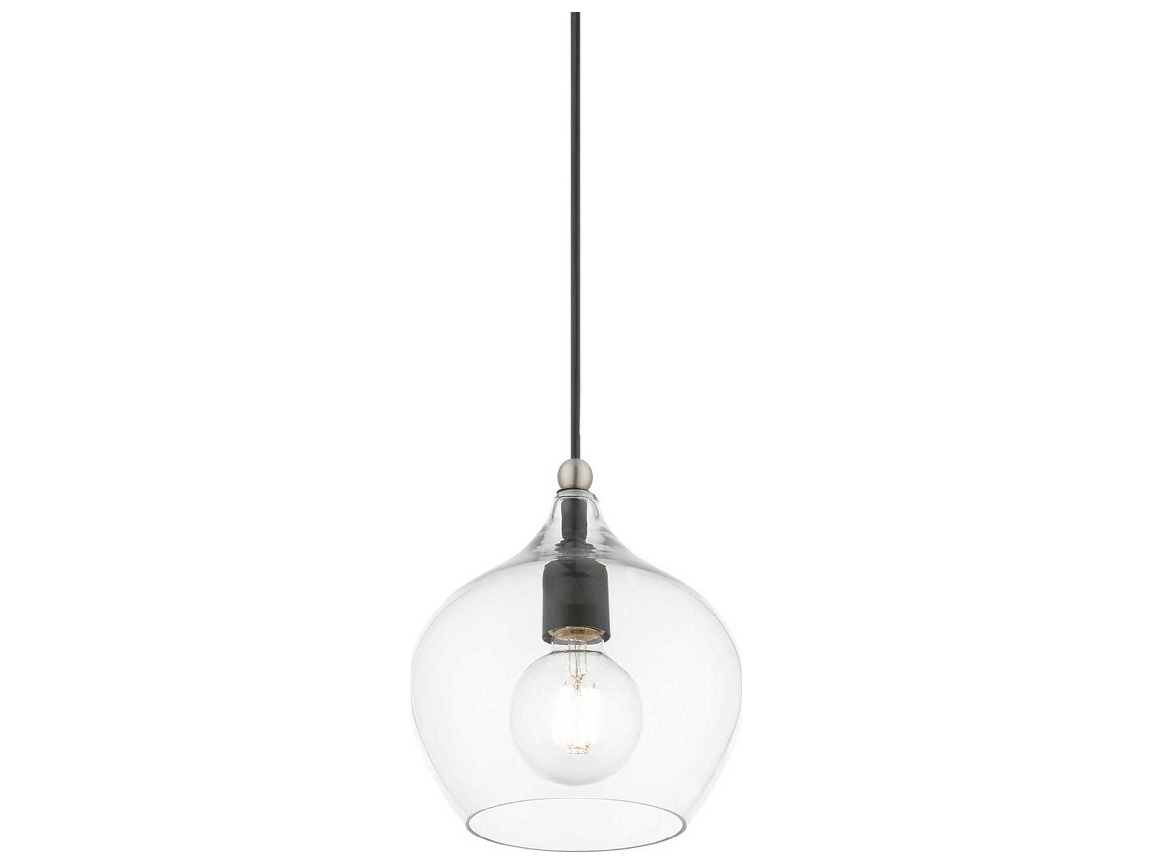 Livex Lighting Aldrich 1-Light Black Brushed Nickel Glass Bell Mini Pendant