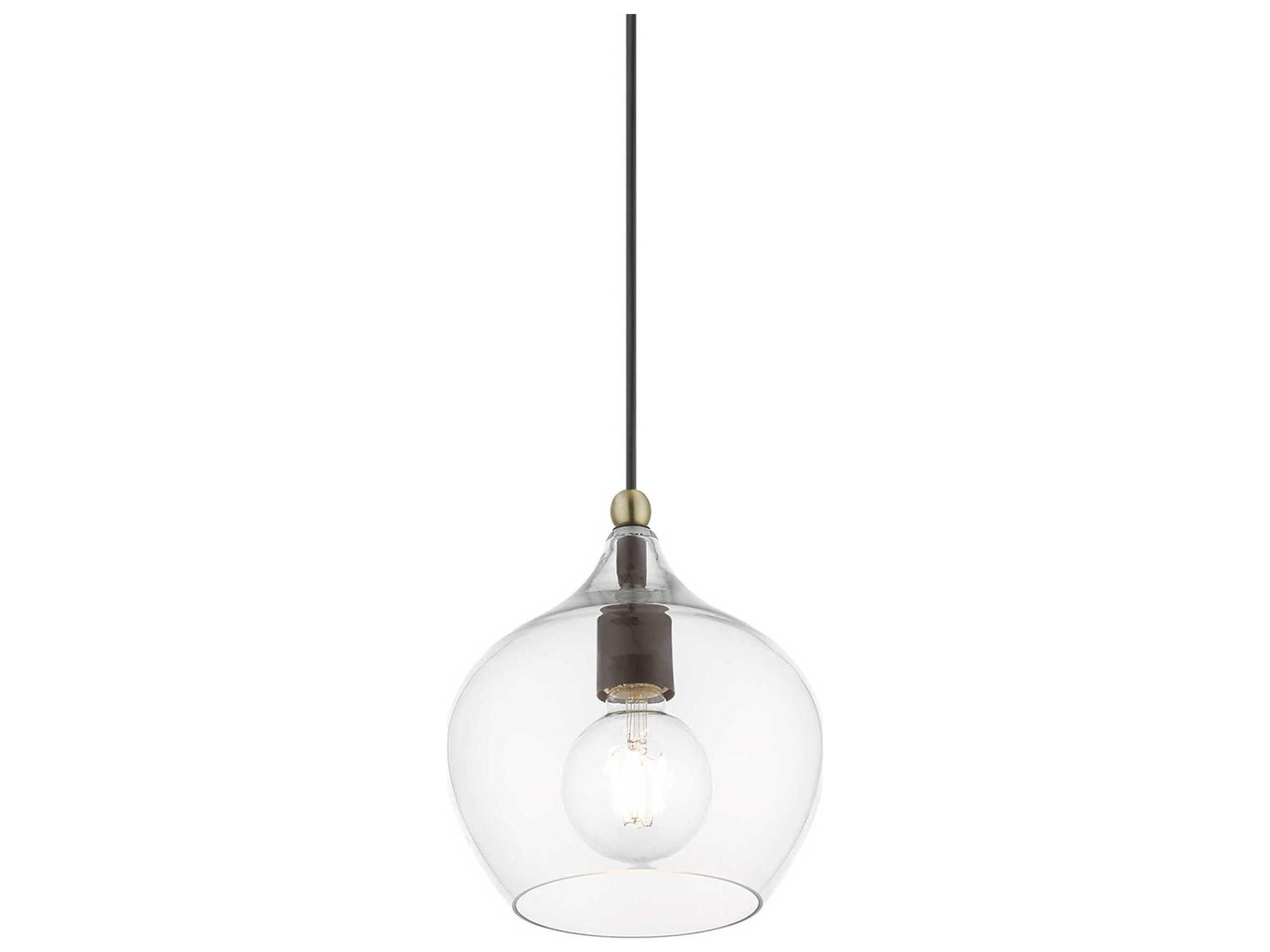 Livex Lighting Aldrich 1-Light Bronze Antique Brass Glass Bell Mini Pendant