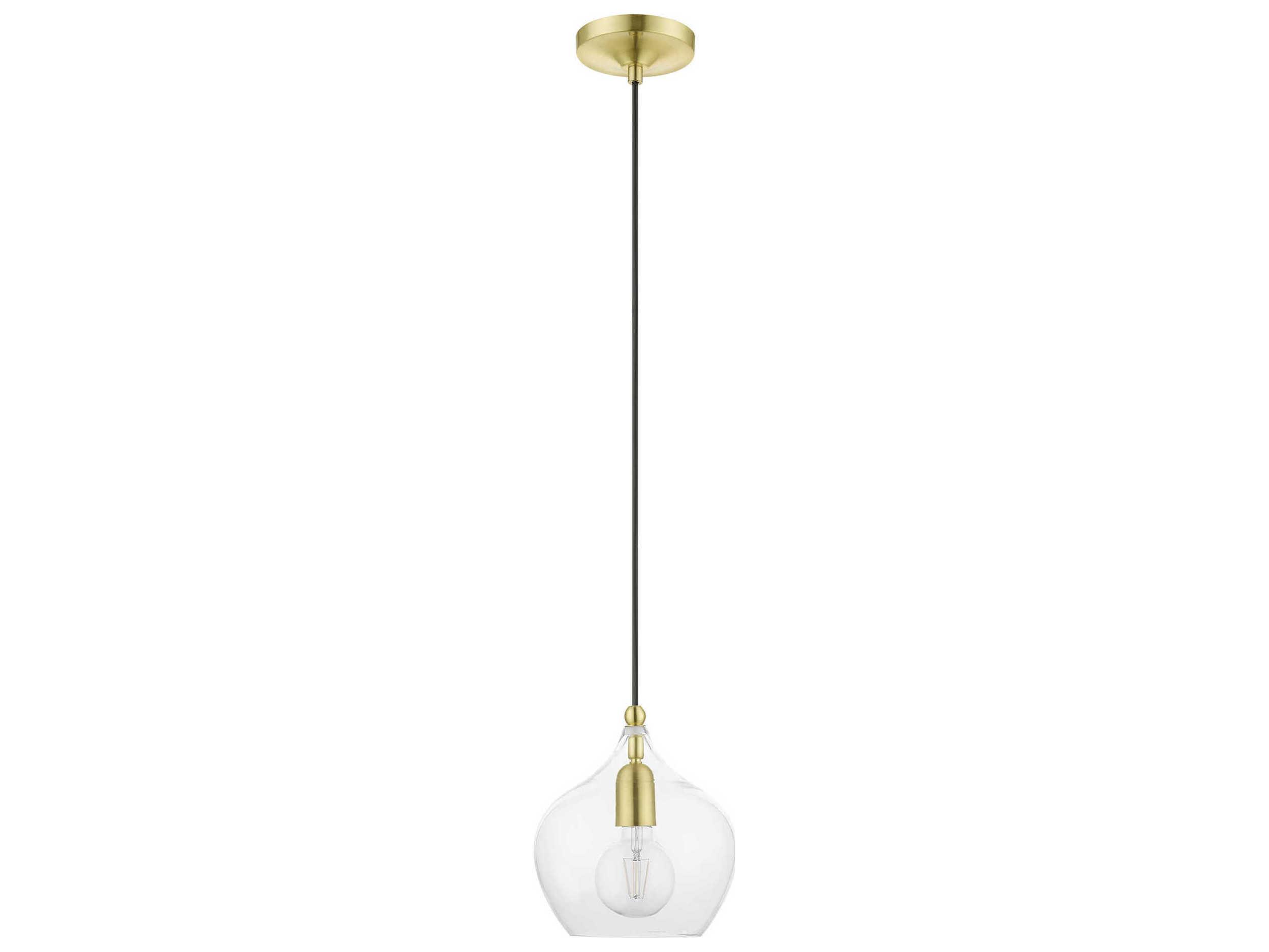 Livex Lighting Aldrich 1-Light Satin Brass Polished Glass Bell Mini Pendant
