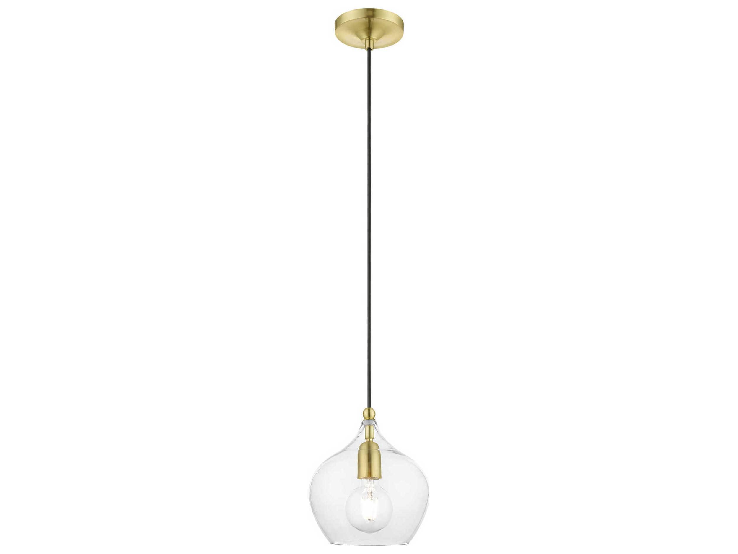 Livex Lighting Aldrich 1-Light Satin Brass Polished Glass Bell Mini Pendant