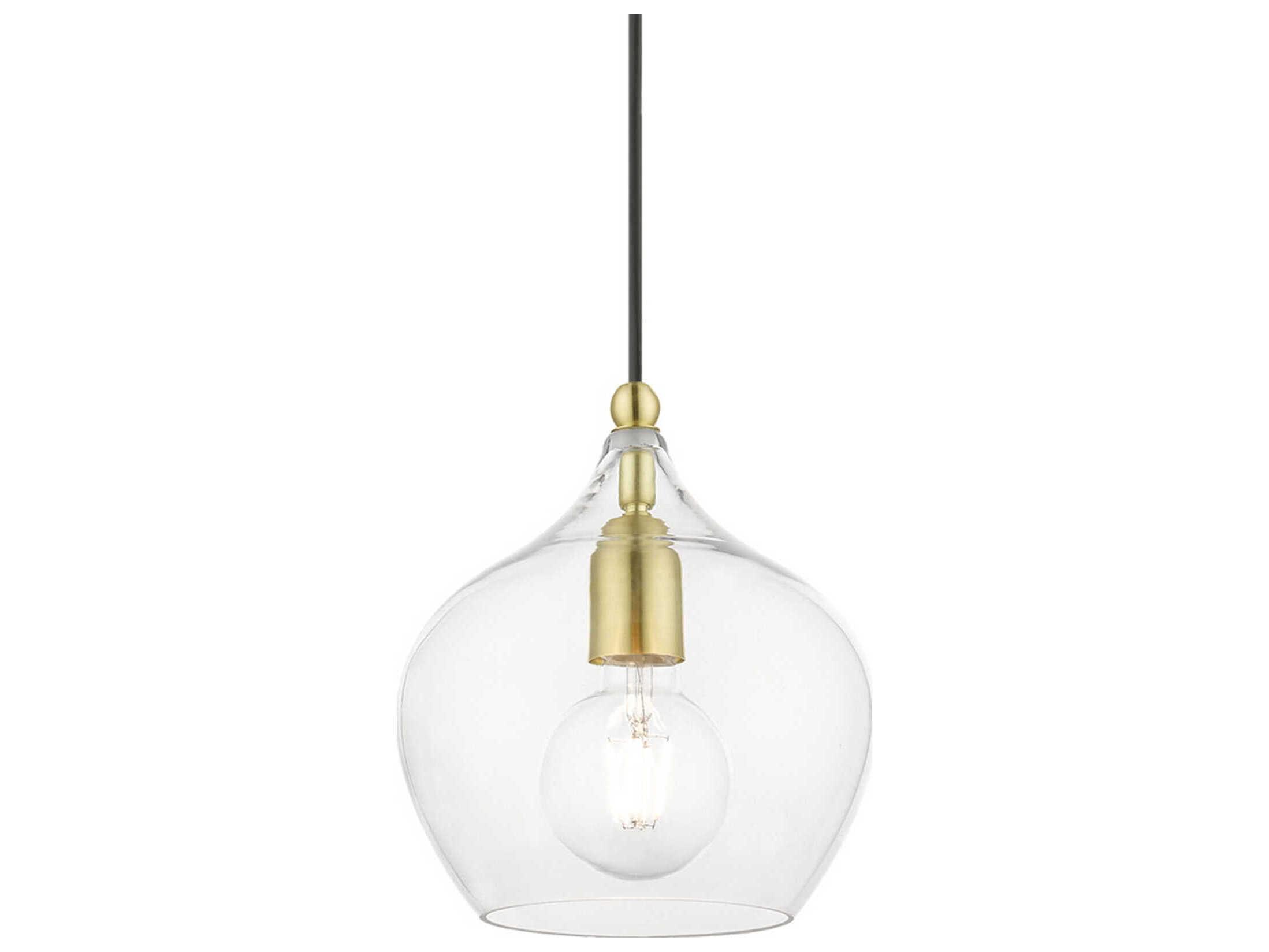 Livex Lighting Aldrich 1-Light Satin Brass Polished Glass Bell Mini Pendant