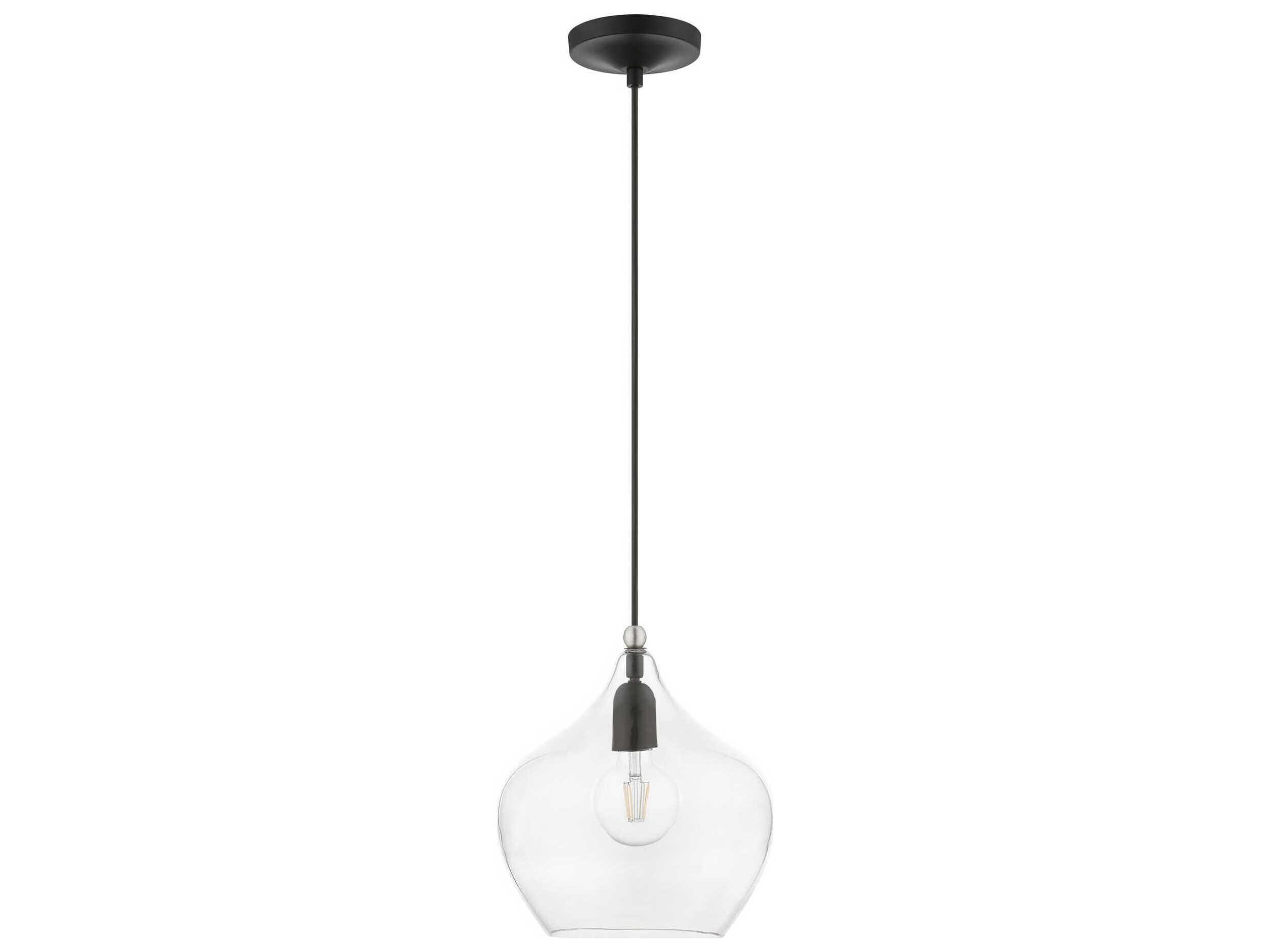 Livex Lighting Aldrich 1-Light Black Brushed Nickel Glass Bell Mini Pendant
