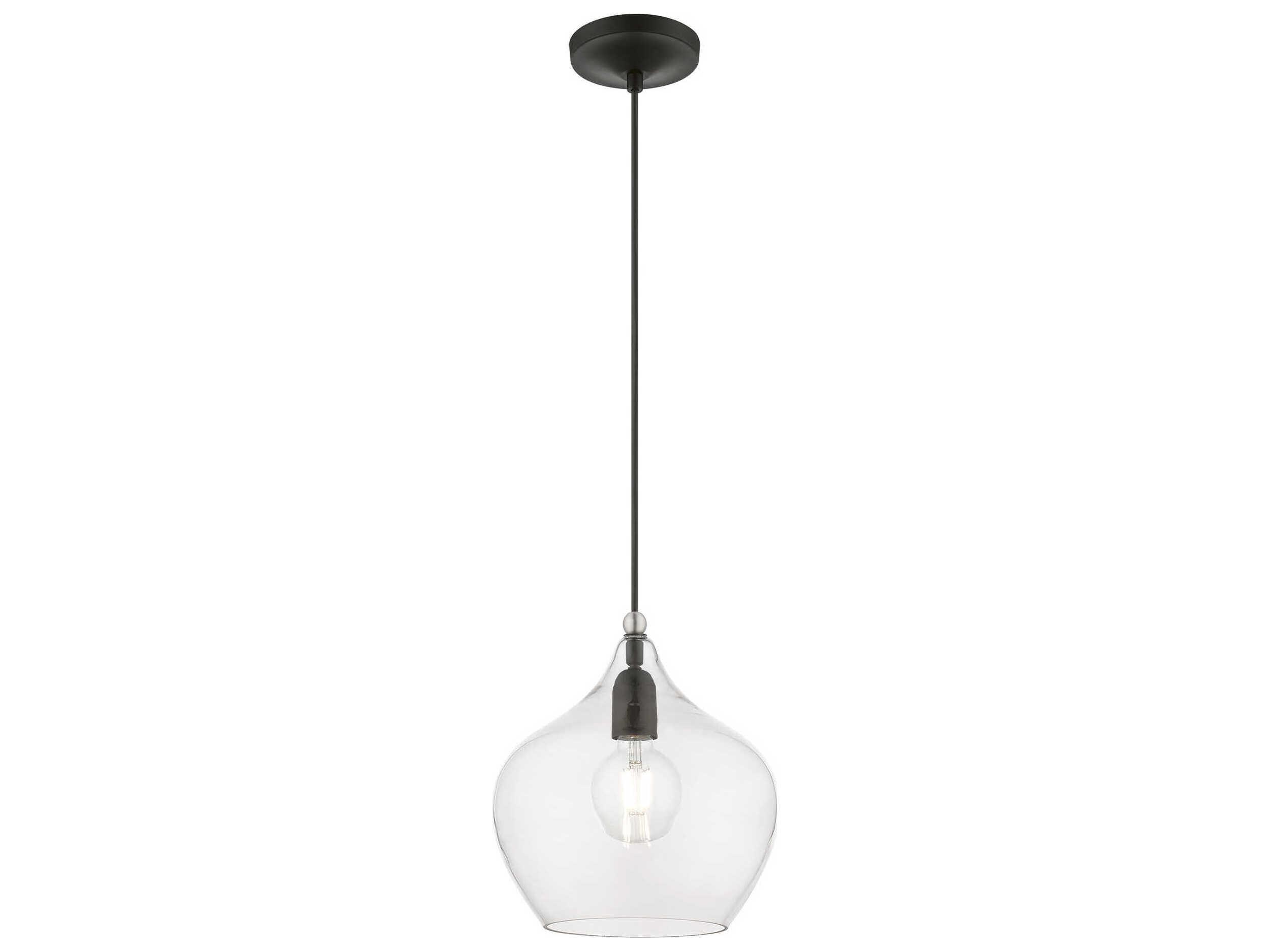 Livex Lighting Aldrich 1-Light Black Brushed Nickel Glass Bell Mini Pendant