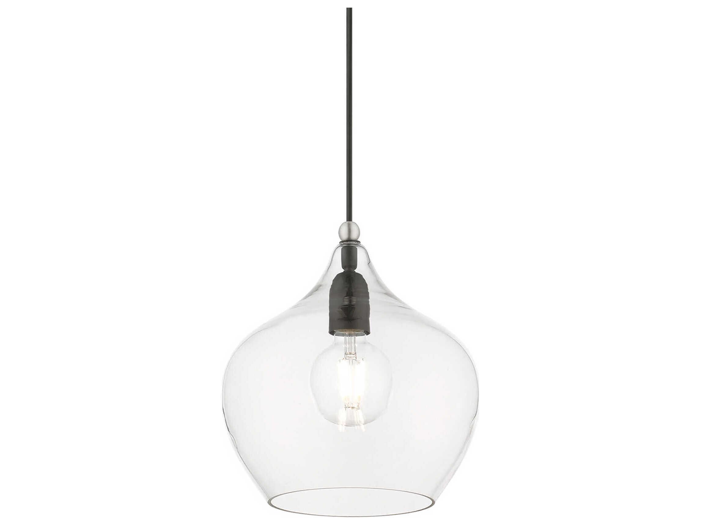 Livex Lighting Aldrich 1-Light Black Brushed Nickel Glass Bell Mini Pendant