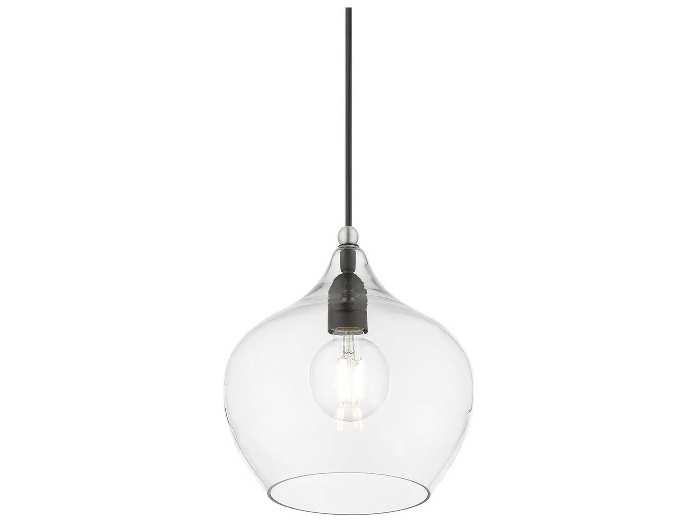 Livex Lighting Aldrich 1-Light Black Brushed Nickel Glass Bell Mini Pendant