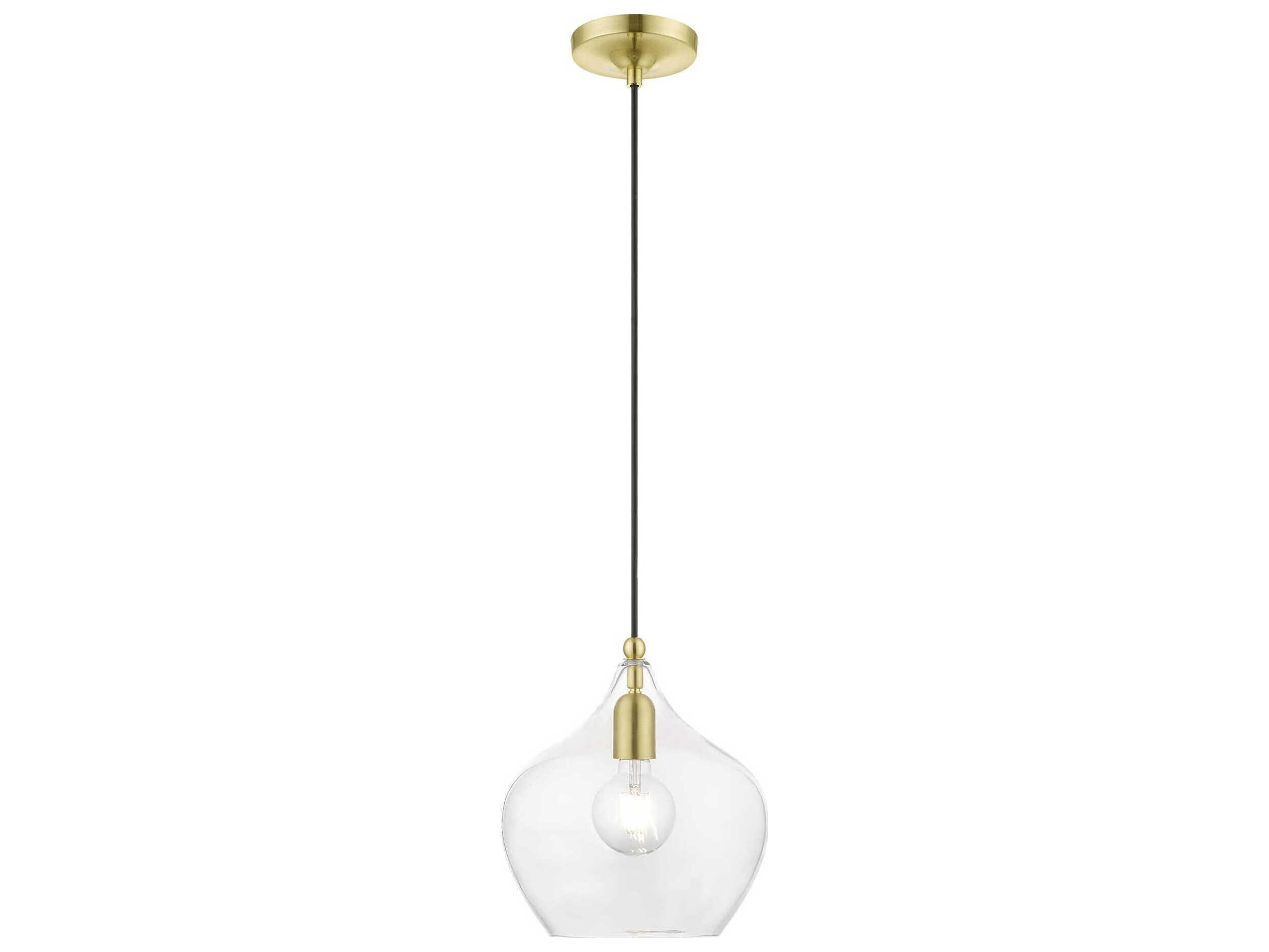 Livex Lighting Aldrich 1-Light Satin Brass Polished Glass Bell Mini Pendant