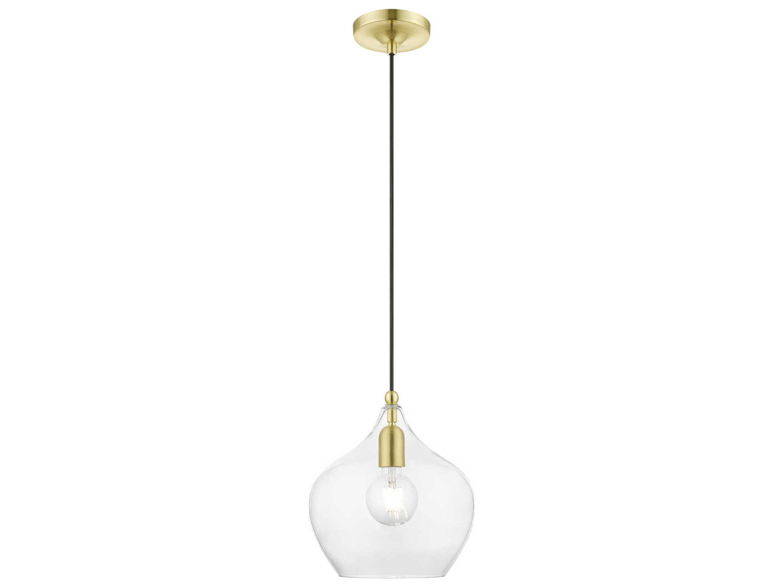 Livex Lighting Aldrich 1-Light Satin Brass Polished Glass Bell Mini Pendant