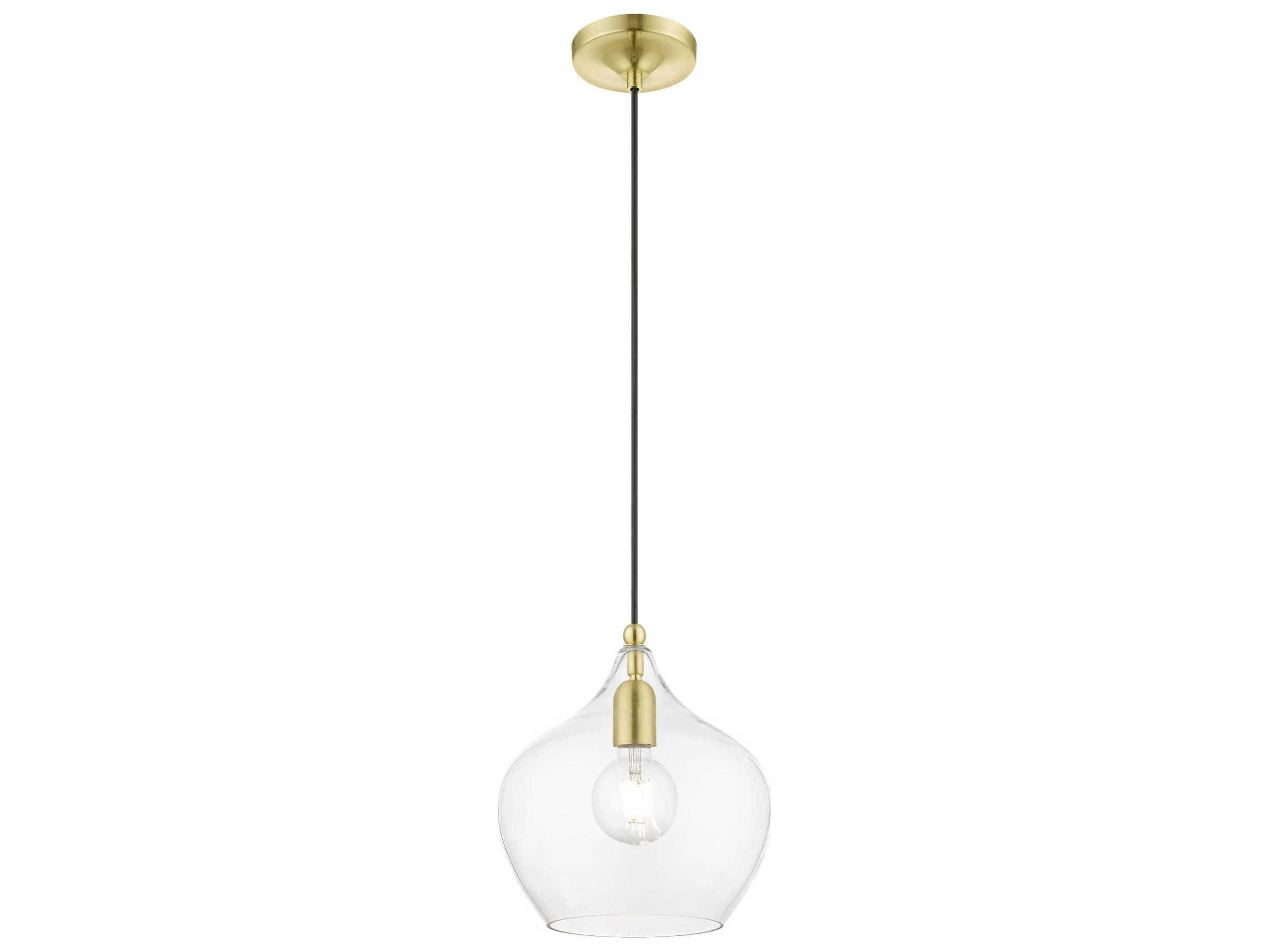 Livex Lighting Aldrich 1-Light Satin Brass Polished Glass Bell Mini Pendant