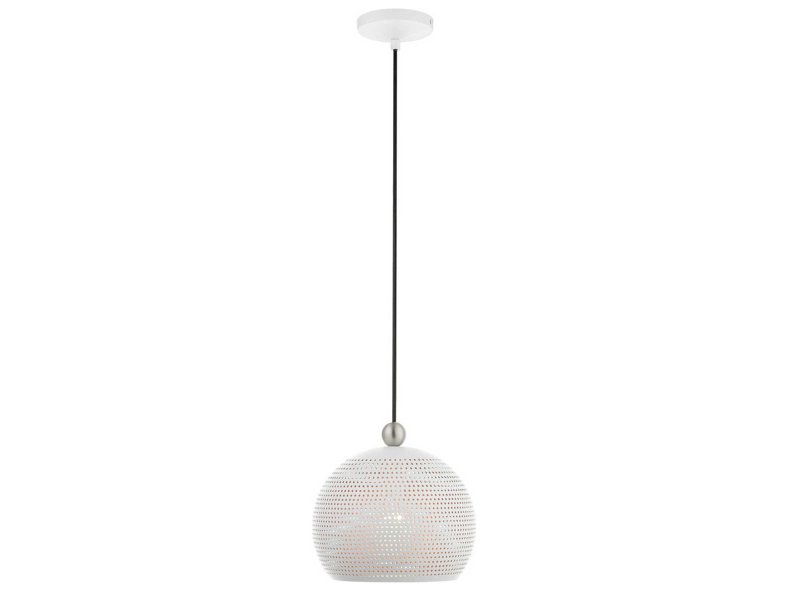 Livex Lighting Dublin 1-Light White Brushed Nickel Dome Mini Pendant