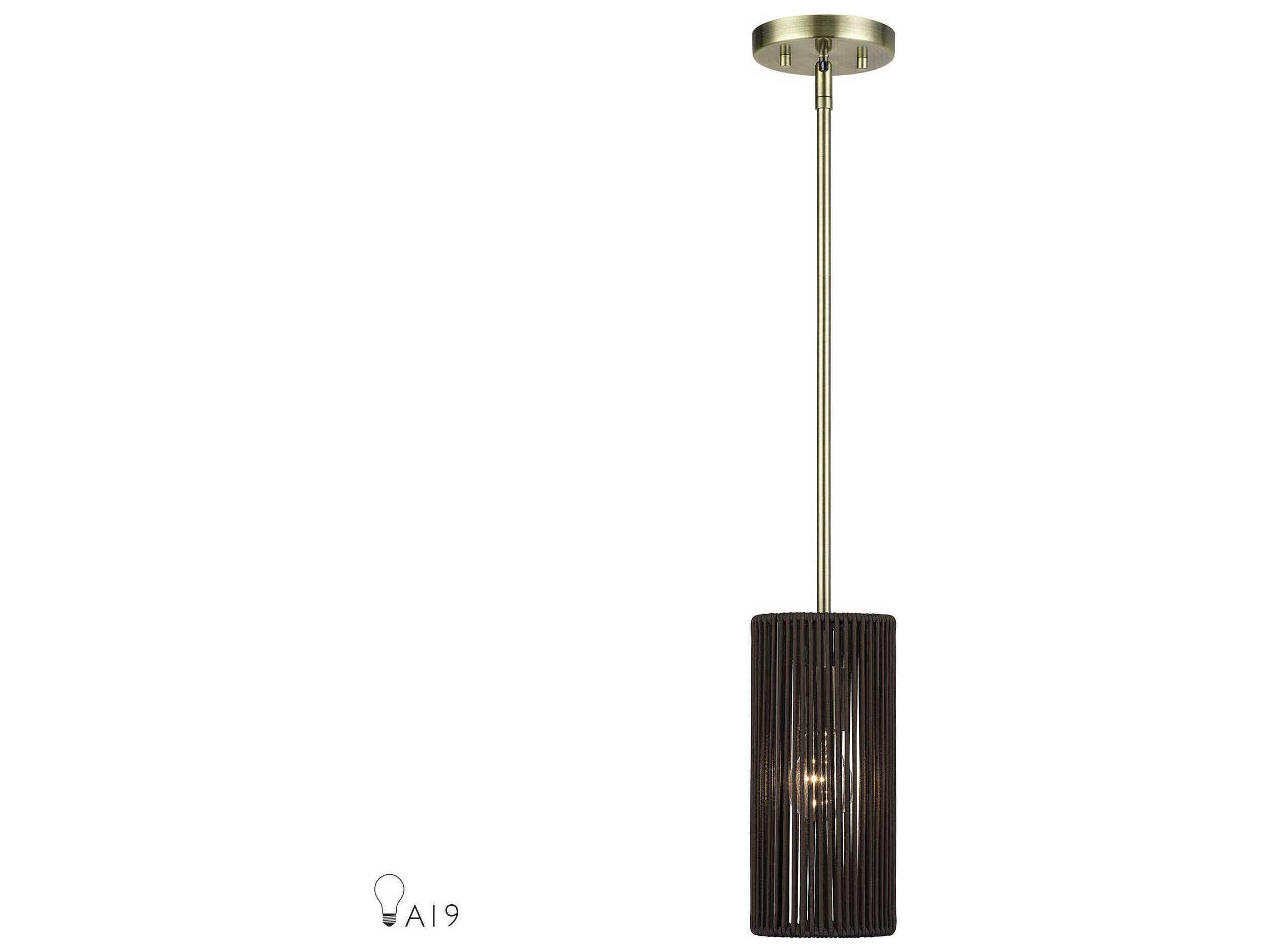 Livex Lighting Acordia 1-Light Antique Brass Cylinder Mini Pendant