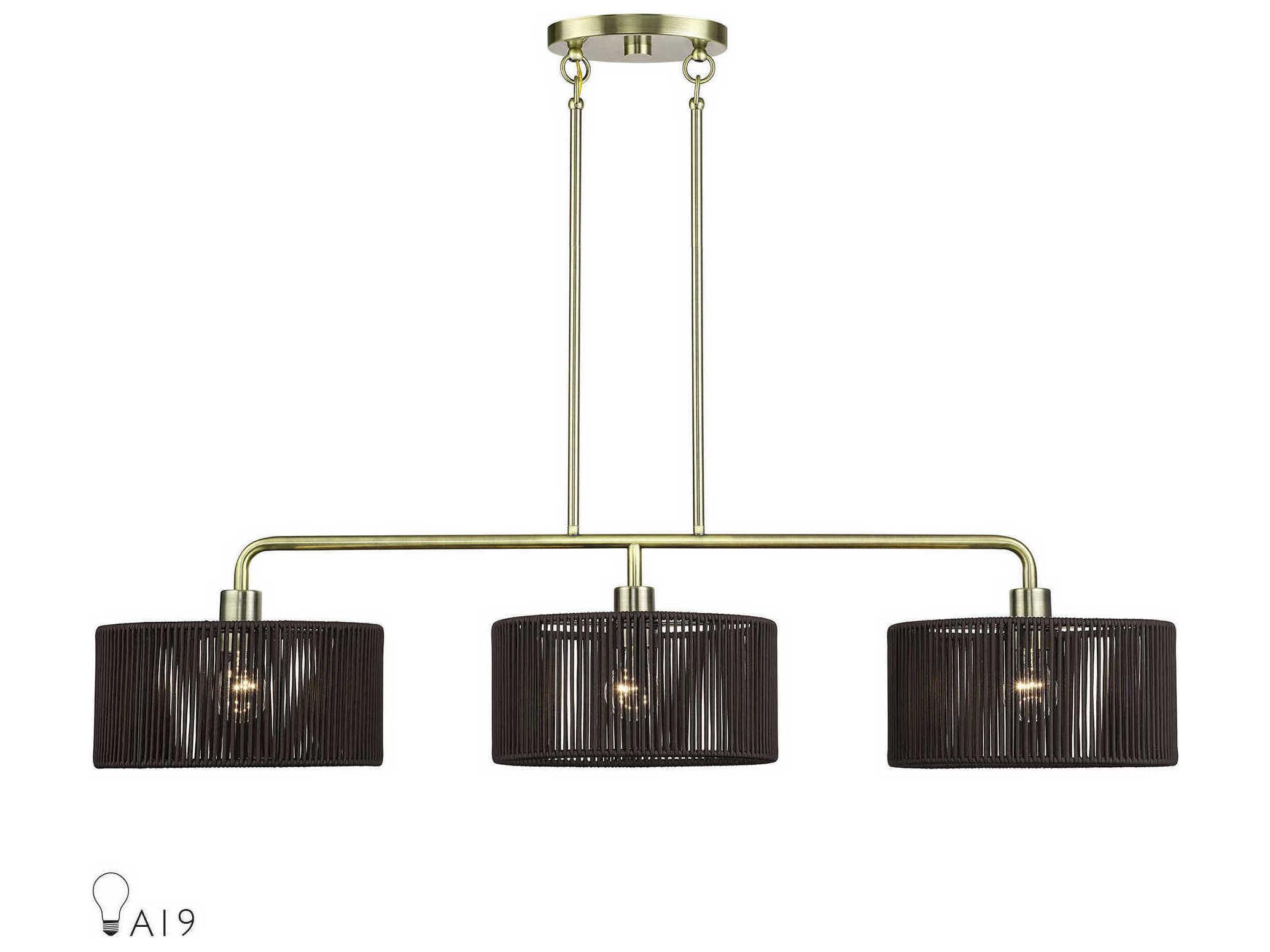 Livex Lighting Acordia 3-Light Antique Brass Drum Island Pendant