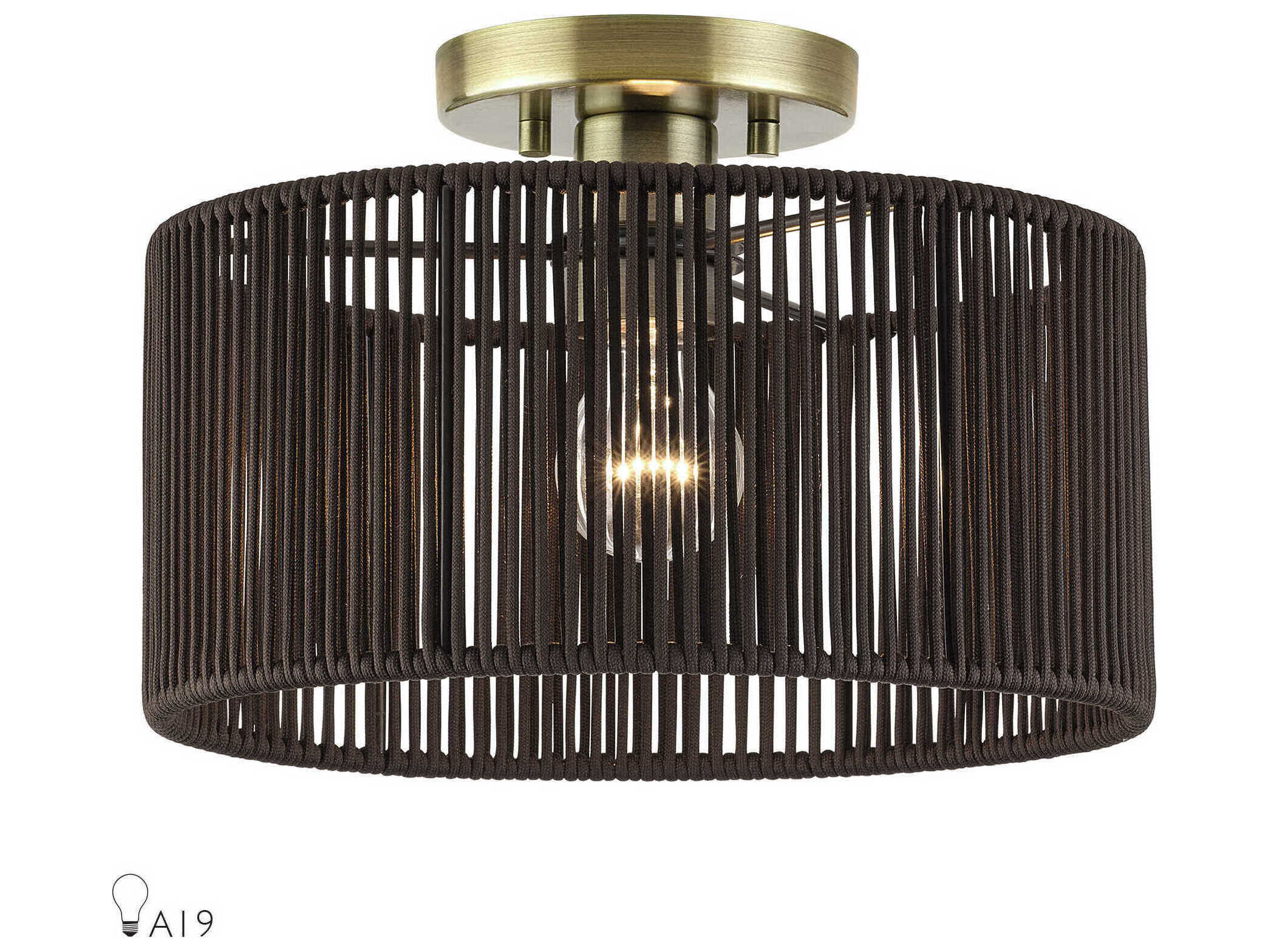 Livex Lighting Acordia 1-Light Antique Brass Round Semi Flush Mount