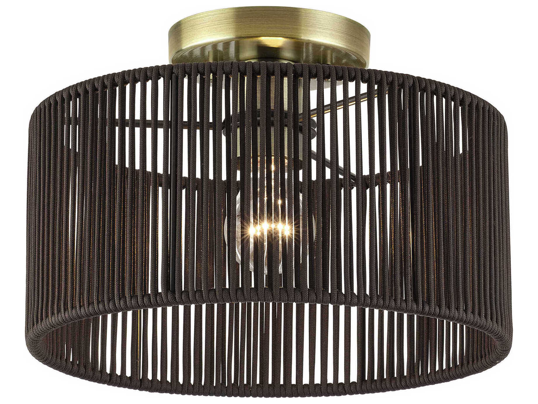 Livex Lighting Acordia 1-Light Antique Brass Round Semi Flush Mount