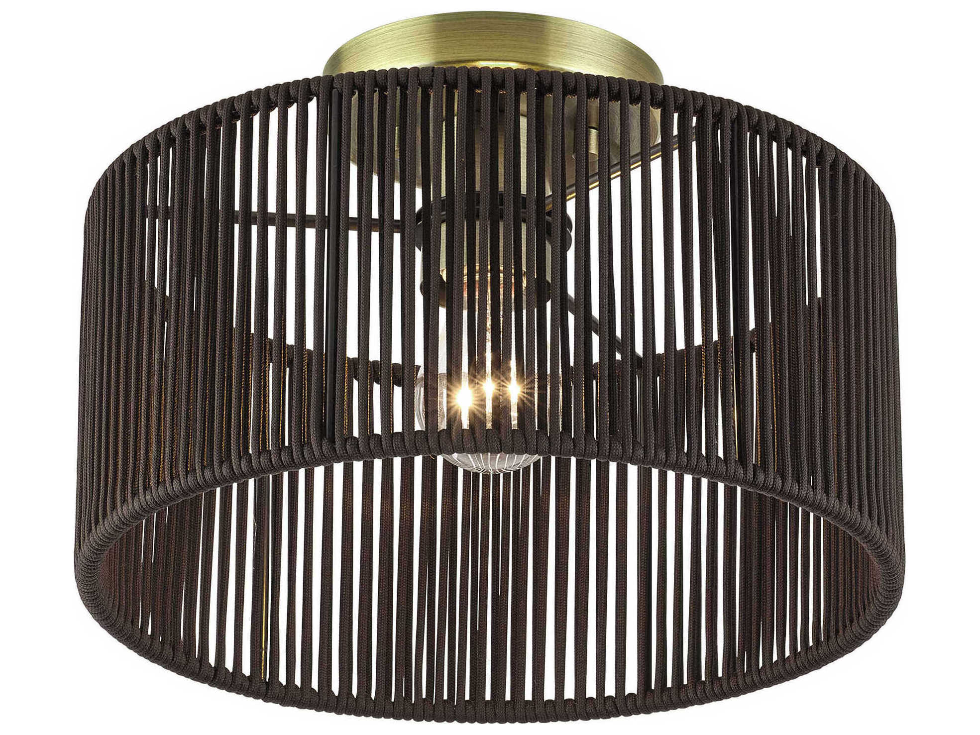 Livex Lighting Acordia 1-Light Antique Brass Round Semi Flush Mount
