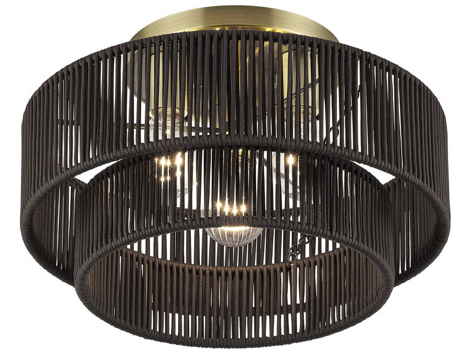 Livex Lighting Acordia 3-Light Antique Brass Gray Drum Semi Flush Mount