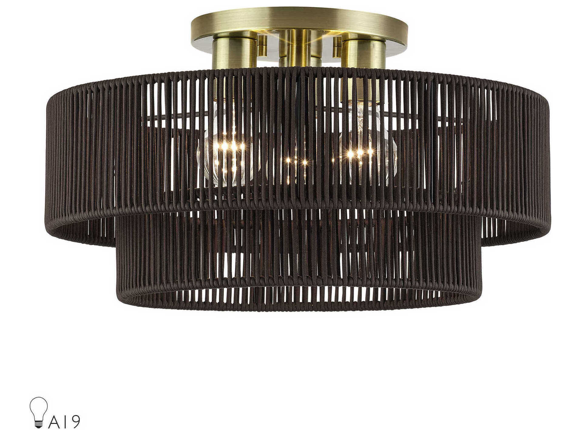 Livex Lighting Acordia 3-Light Antique Brass Drum Semi Flush Mount