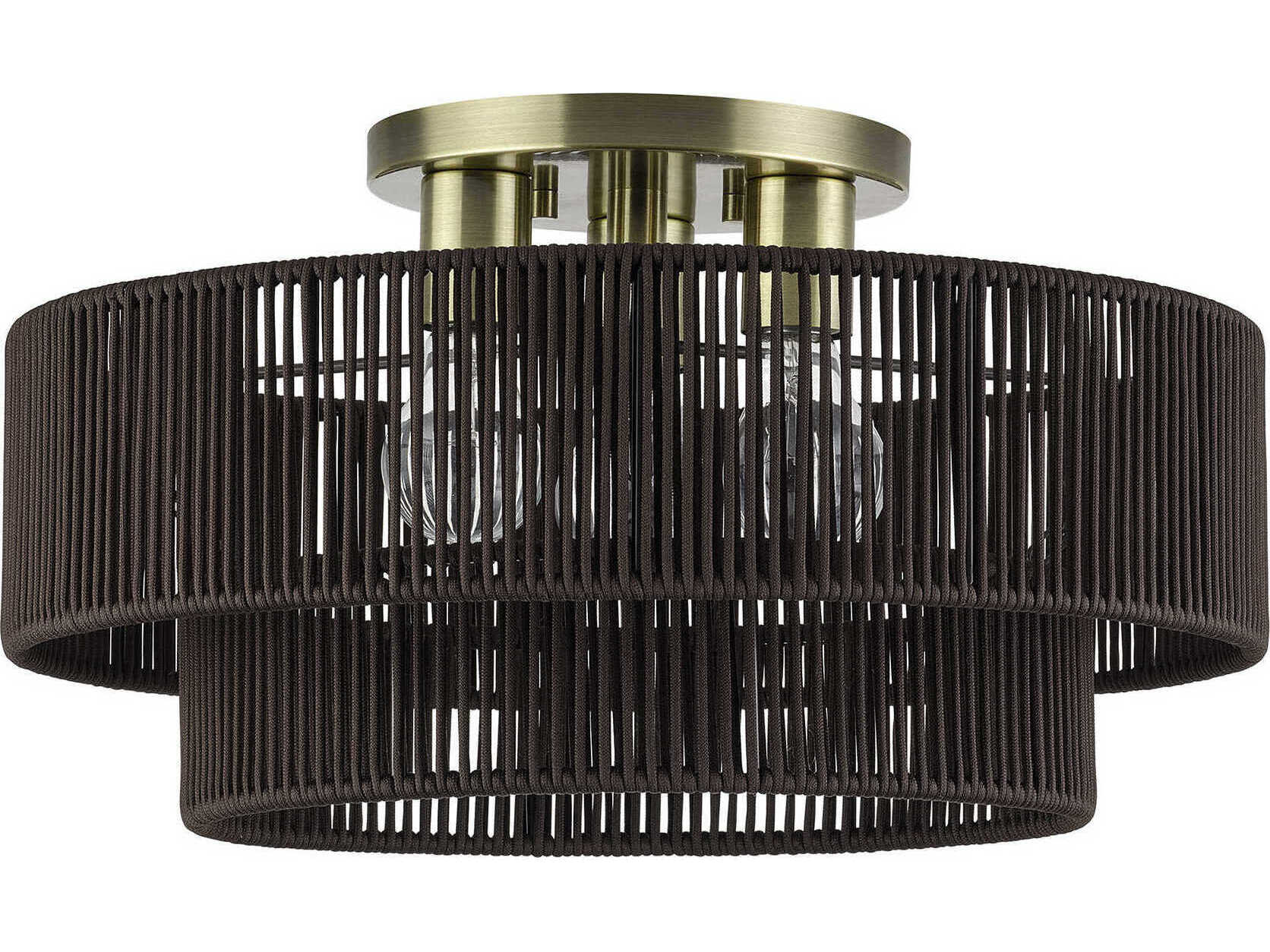 Livex Lighting Acordia 3-Light Antique Brass Drum Semi Flush Mount
