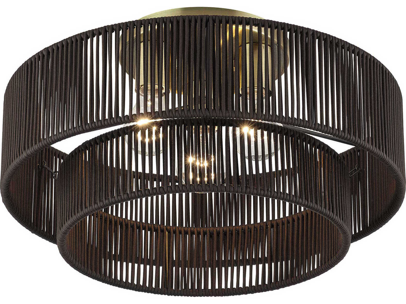 Livex Lighting Acordia 3-Light Antique Brass Drum Semi Flush Mount