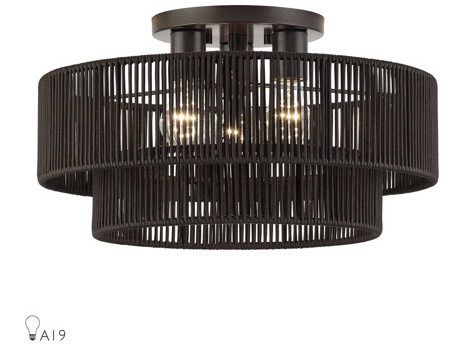 Livex Lighting Acordia 3-Light English Bronze Pink Drum Semi Flush Mount