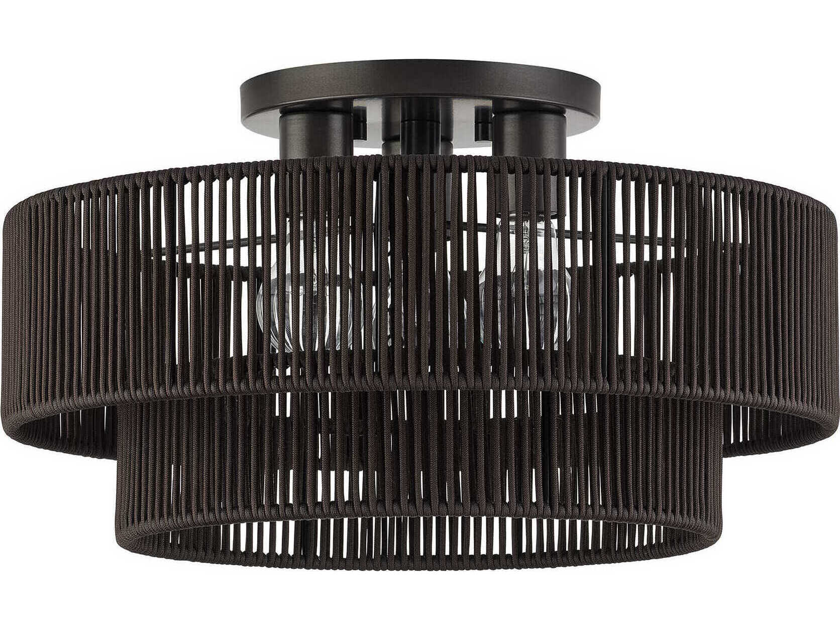 Livex Lighting Acordia 3-Light English Bronze Pink Drum Semi Flush Mount