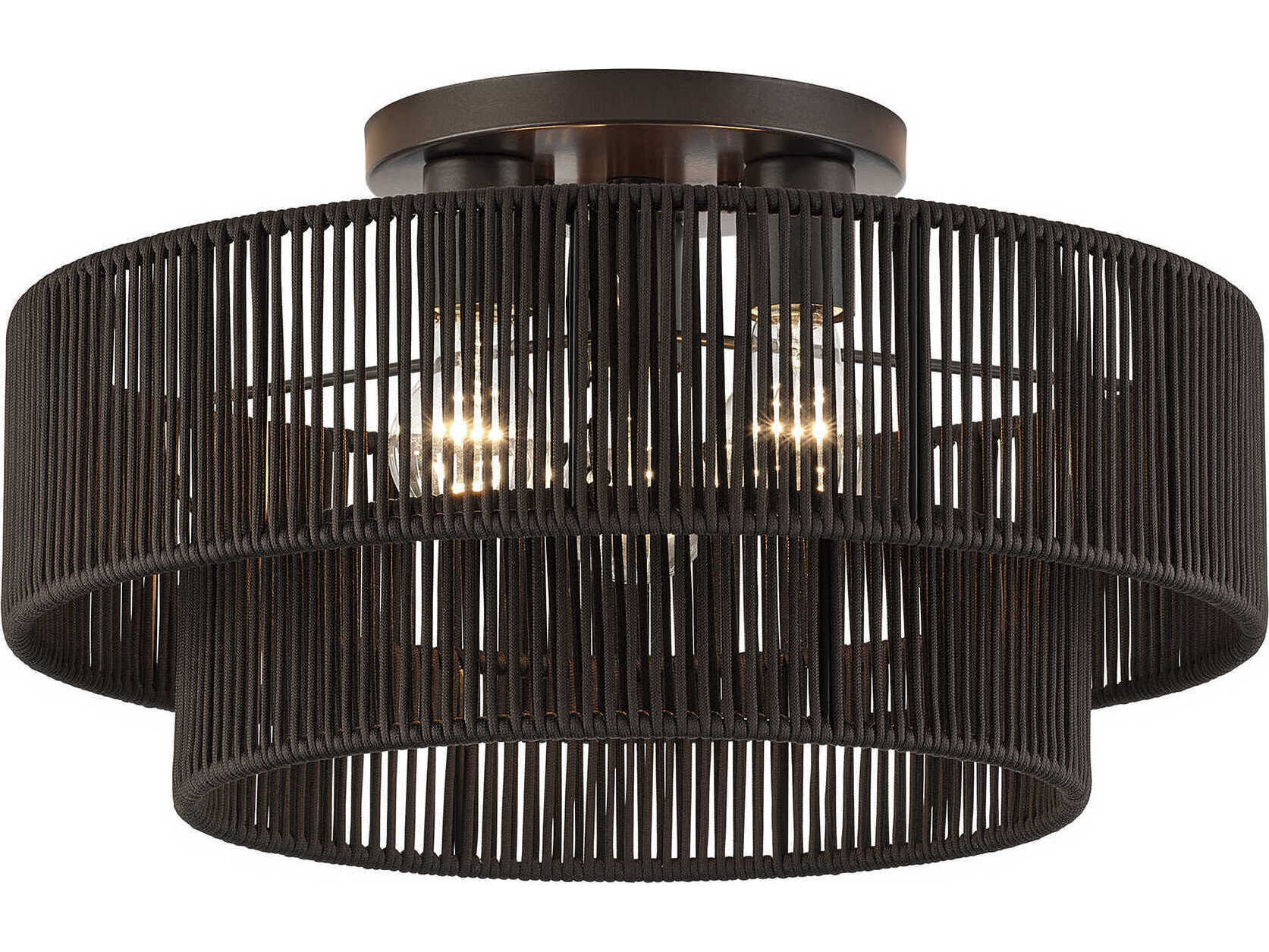 Livex Lighting Acordia 3-Light English Bronze Pink Drum Semi Flush Mount