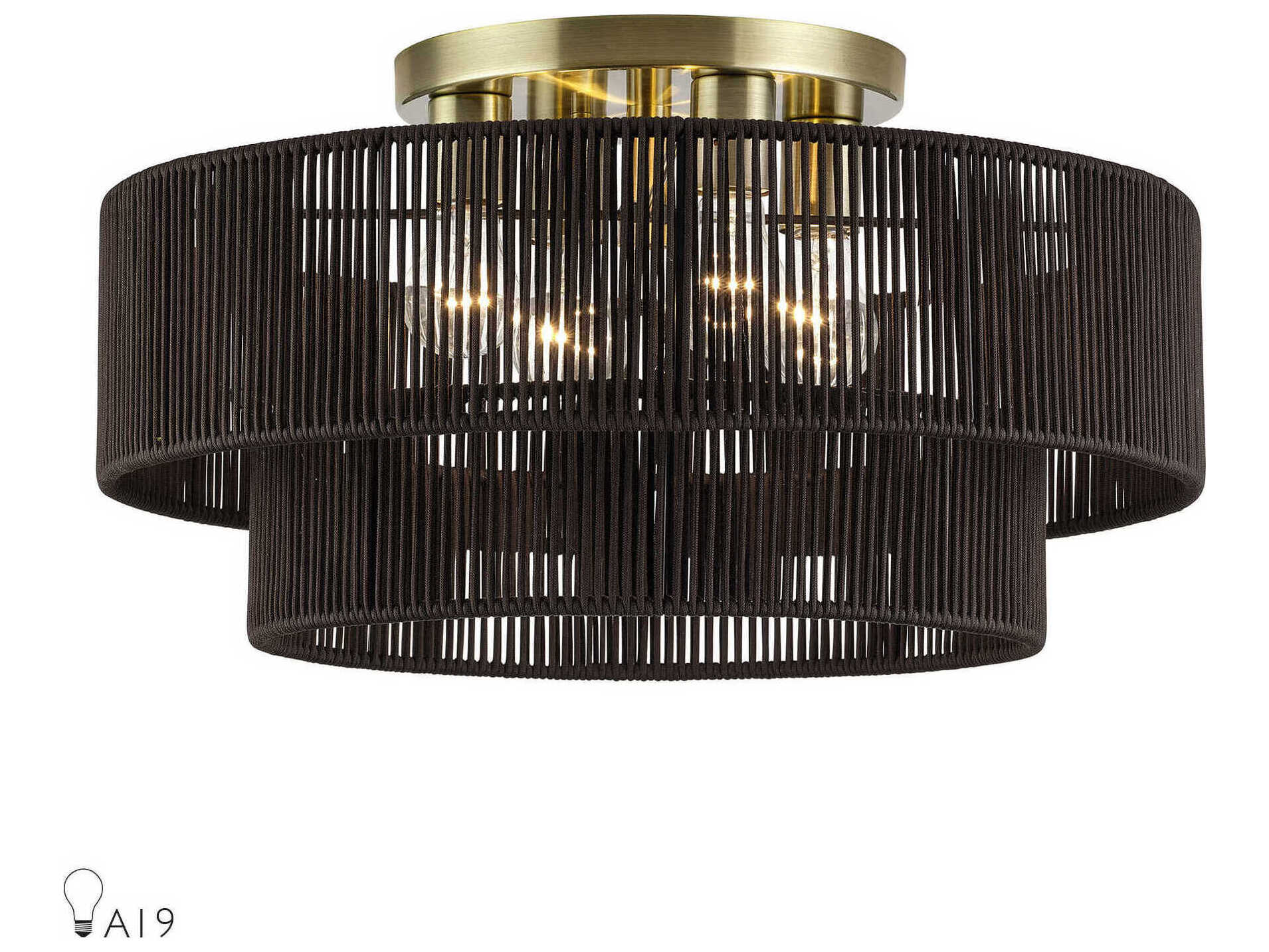 Livex Lighting Acordia 4-Light Antique Brass Drum Semi Flush Mount