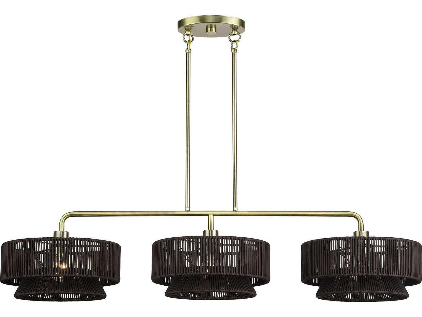 Livex Lighting Florell 3-Light Antique Brass Drum Island Pendant