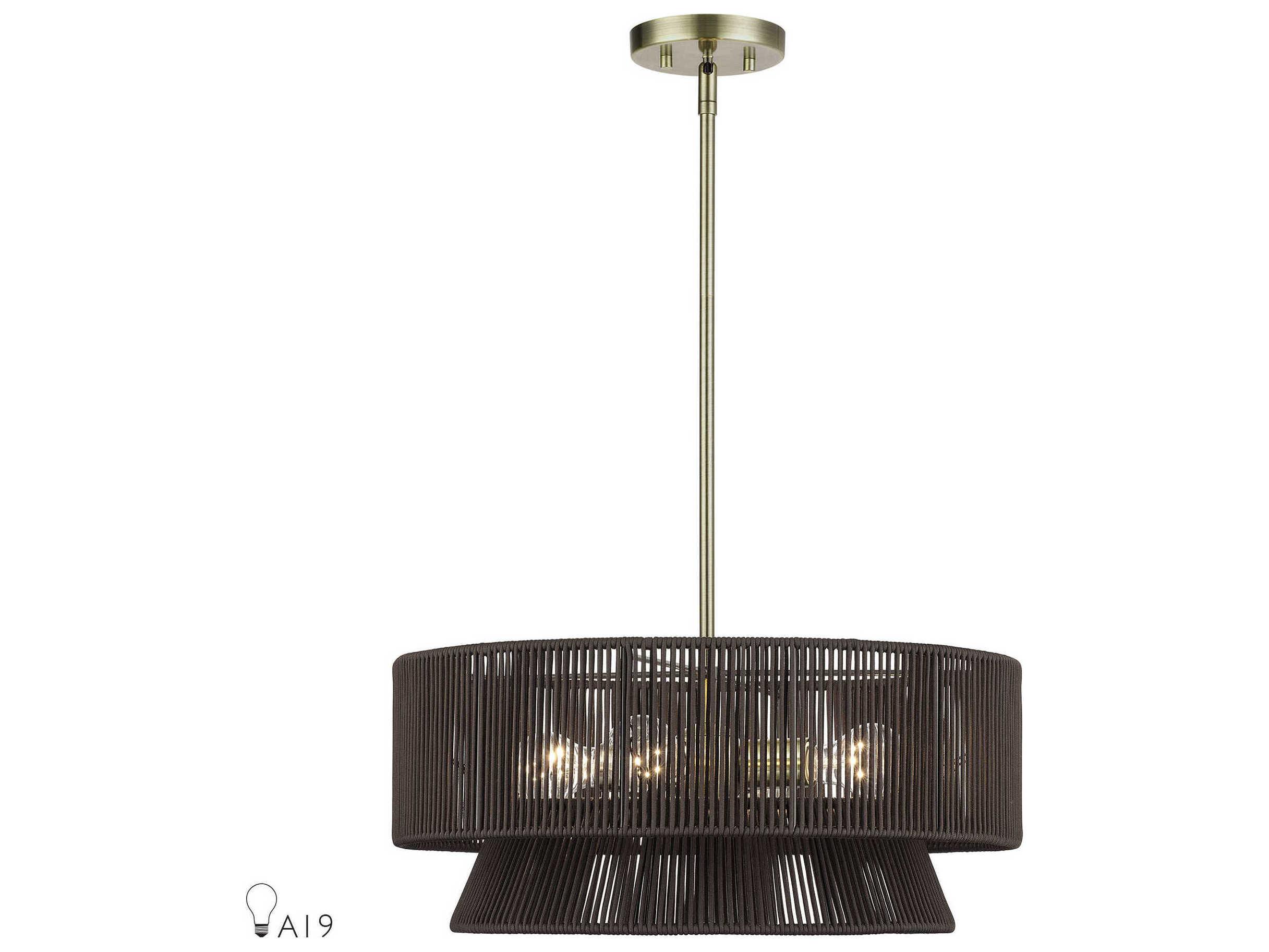 Livex Lighting Florell 4-Light Antique Brass Drum Pendant