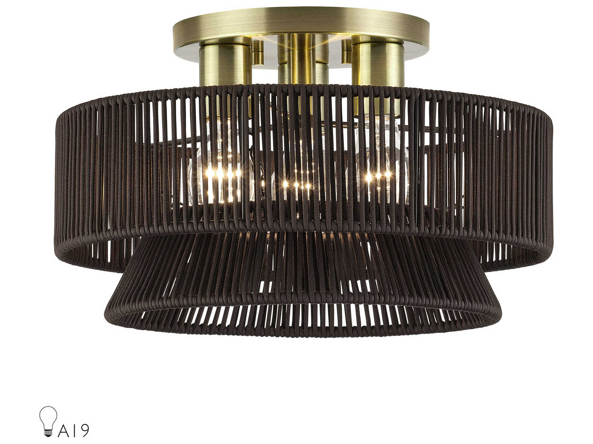 Livex Lighting Florell 3-Light Antique Brass Drum Semi Flush Mount