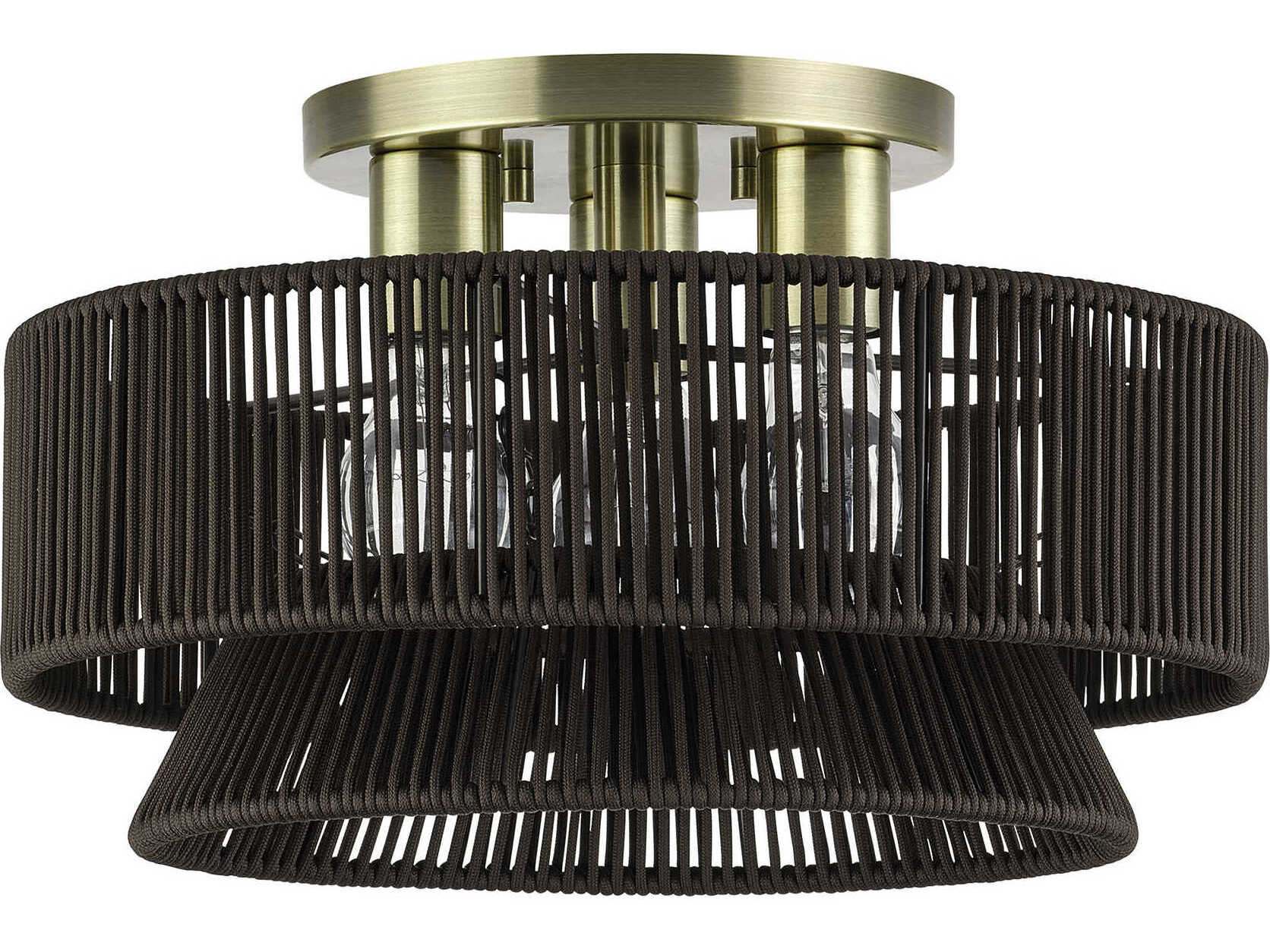 Livex Lighting Florell 3-Light Antique Brass Drum Semi Flush Mount