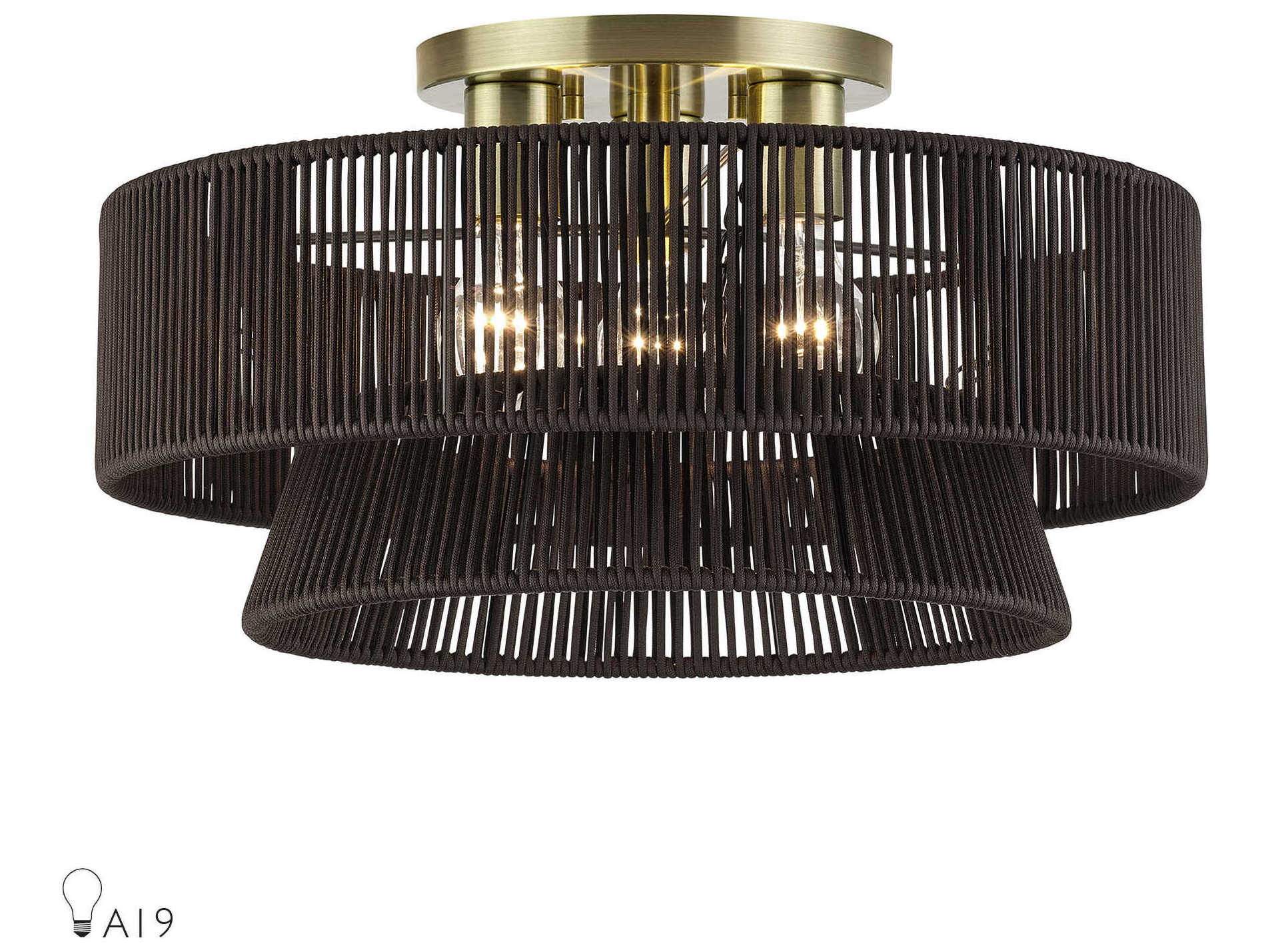 Livex Lighting Florell 3-Light Antique Brass Drum Semi Flush Mount