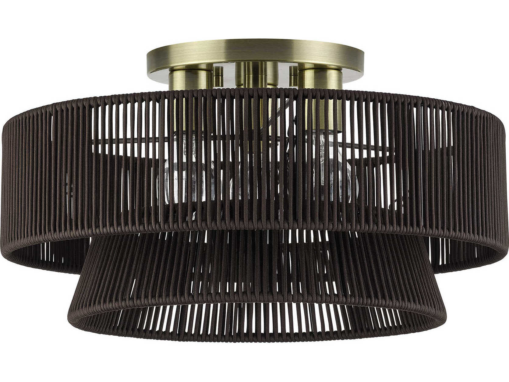 Livex Lighting Florell 3-Light Antique Brass Drum Semi Flush Mount