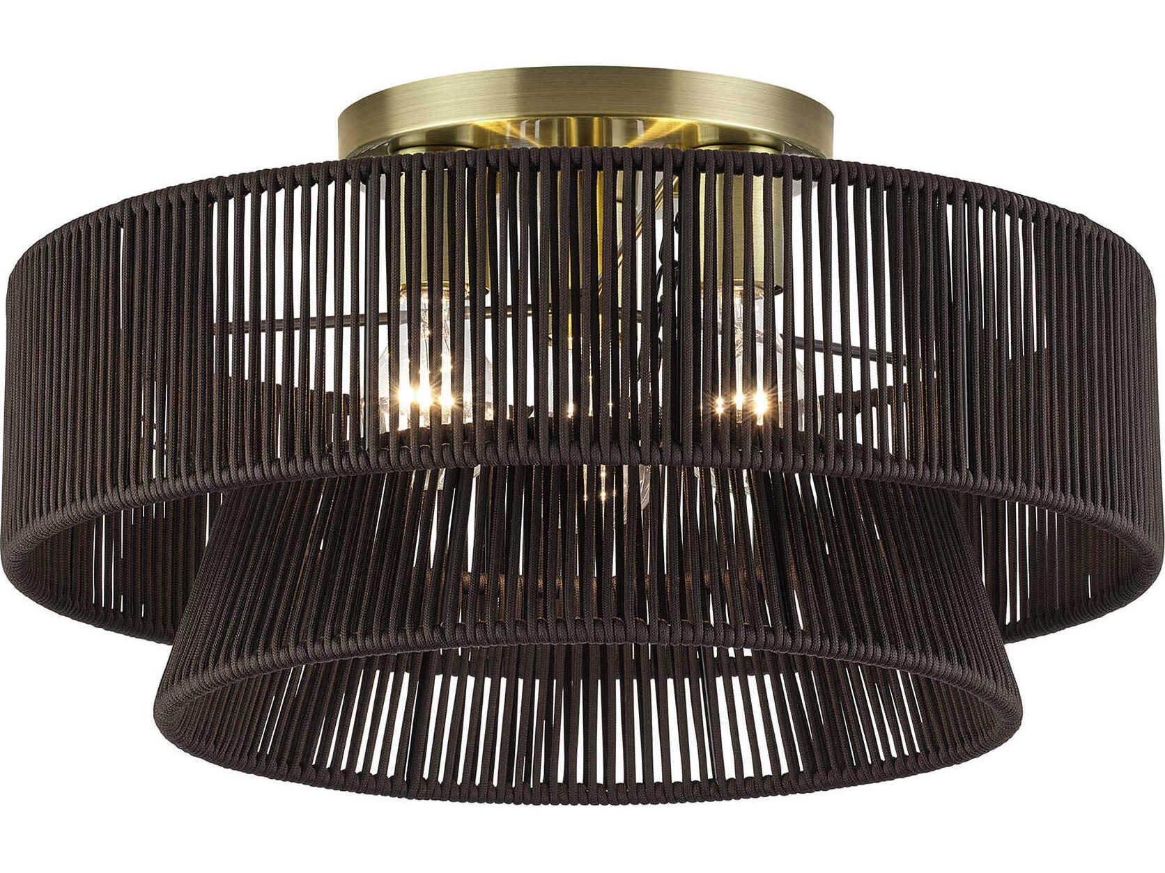 Livex Lighting Florell 3-Light Antique Brass Drum Semi Flush Mount