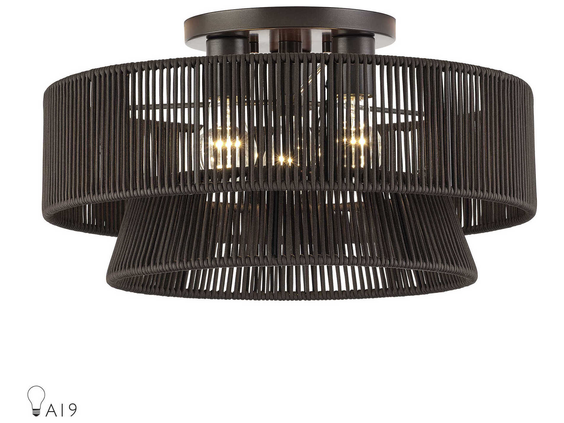Livex Lighting Florell 3-Light English Bronze Drum Semi Flush Mount