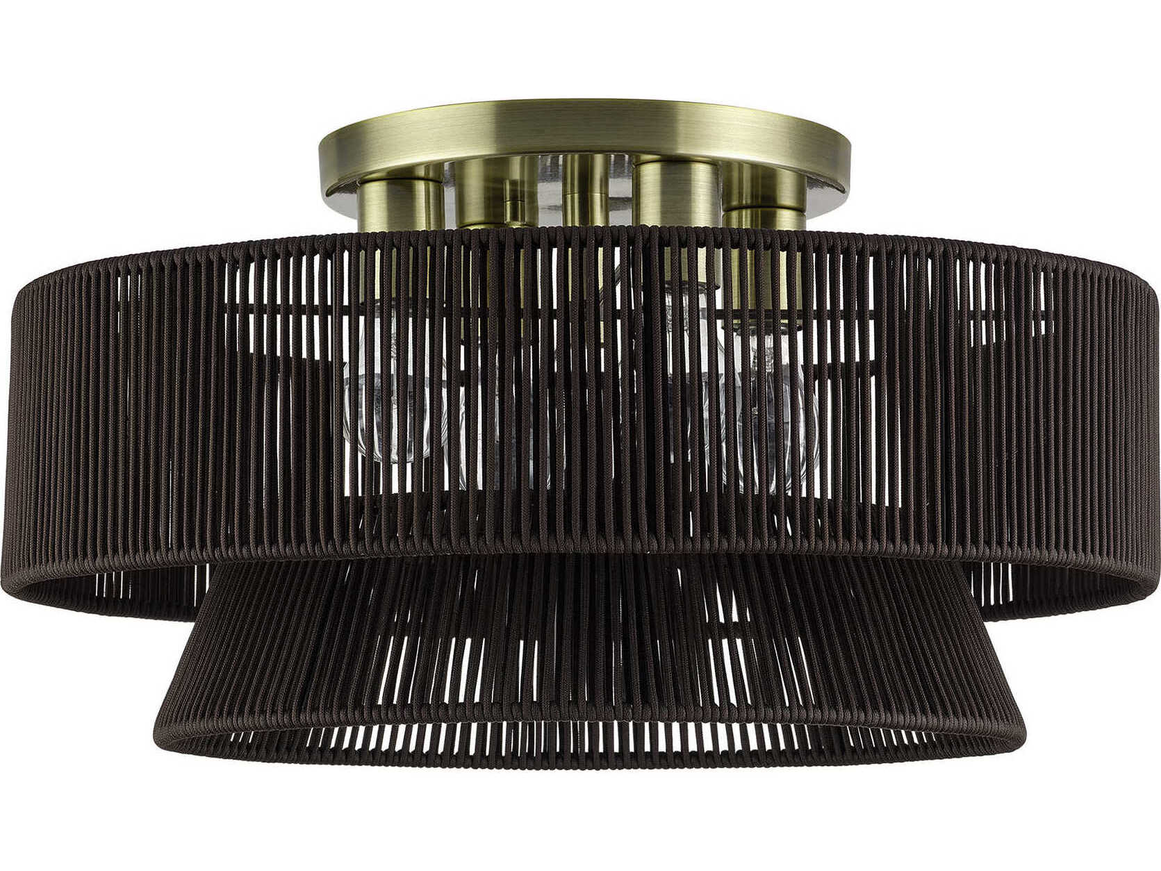 Livex Lighting Florell 4-Light Antique Brass Gray Drum Semi Flush Mount