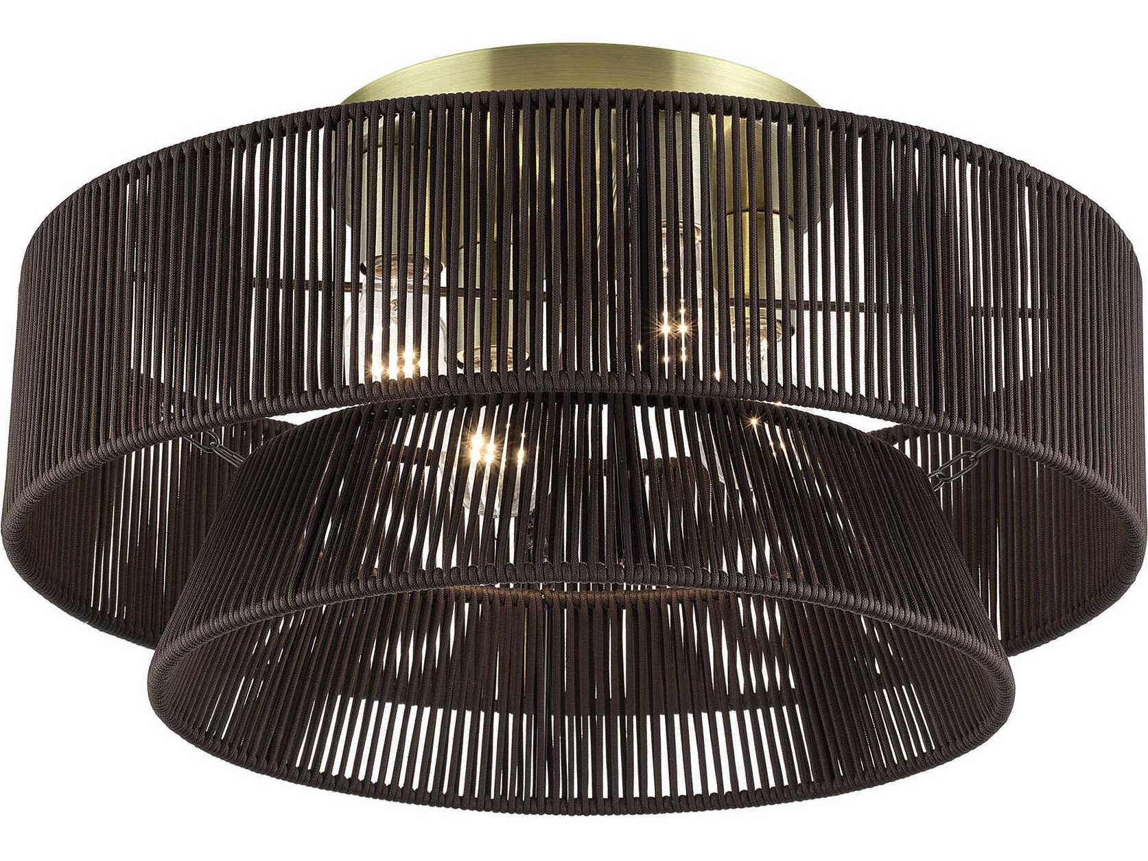 Livex Lighting Florell 4-Light Antique Brass Gray Drum Semi Flush Mount