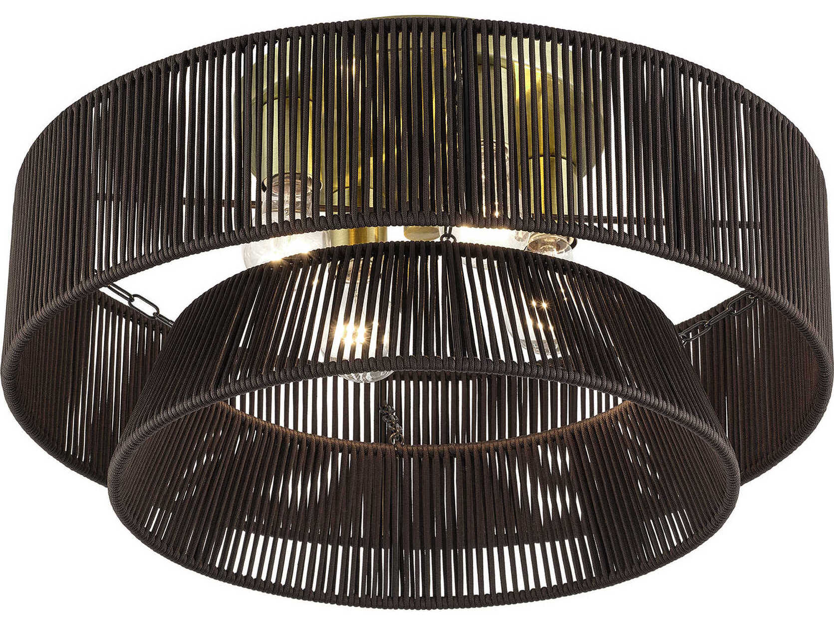 Livex Lighting Florell 4-Light Antique Brass Gray Drum Semi Flush Mount