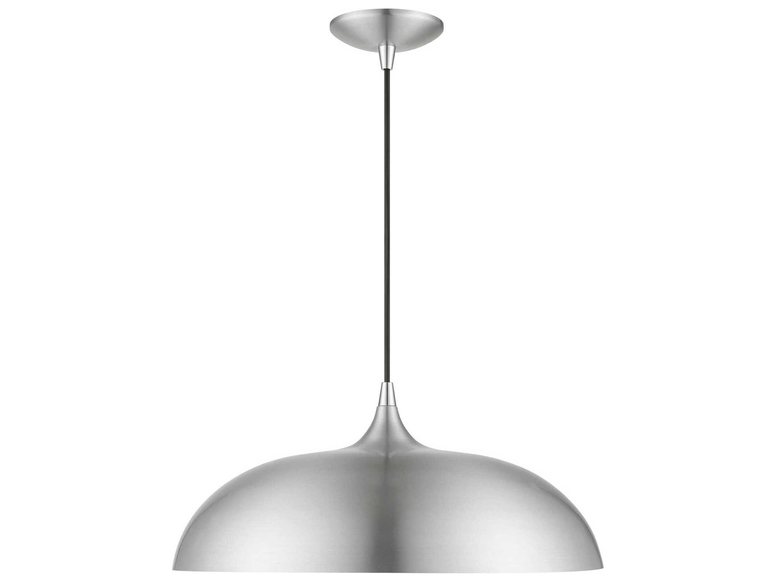 Livex Lighting Amador 1-Light Brushed Aluminum Polished Chrome Gray Dome Pendant