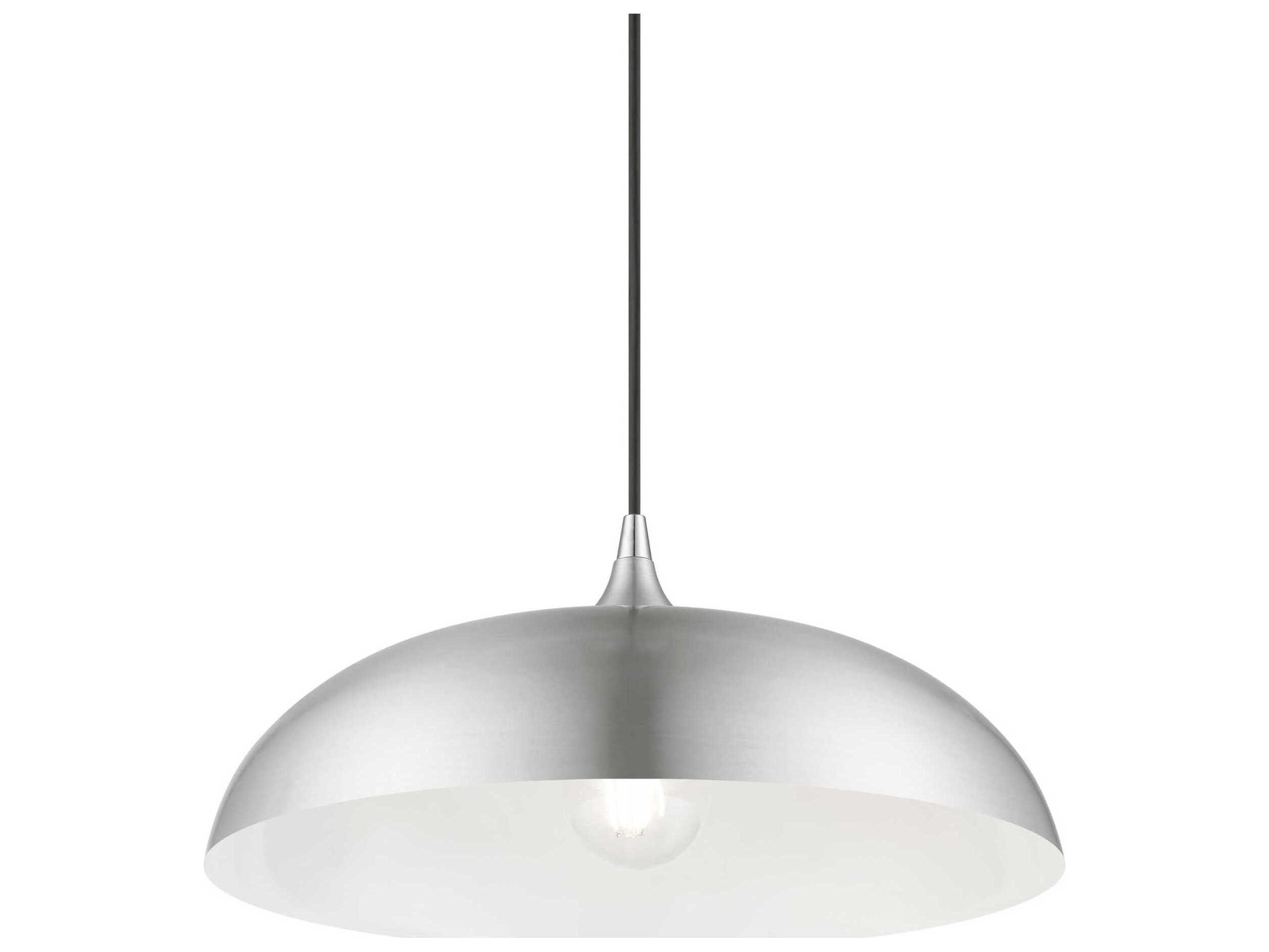 Livex Lighting Amador 1-Light Brushed Aluminum Polished Chrome Gray Dome Pendant