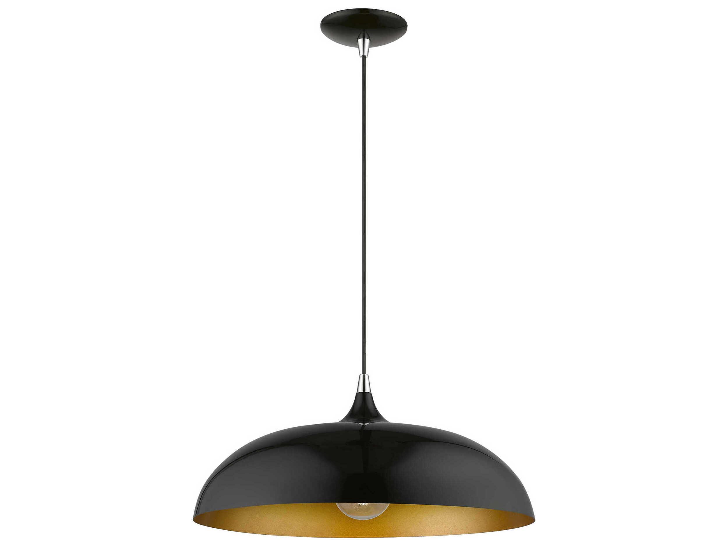 Livex Lighting Amador 1-Light Shiny Black Polished Chrome Dome Pendant