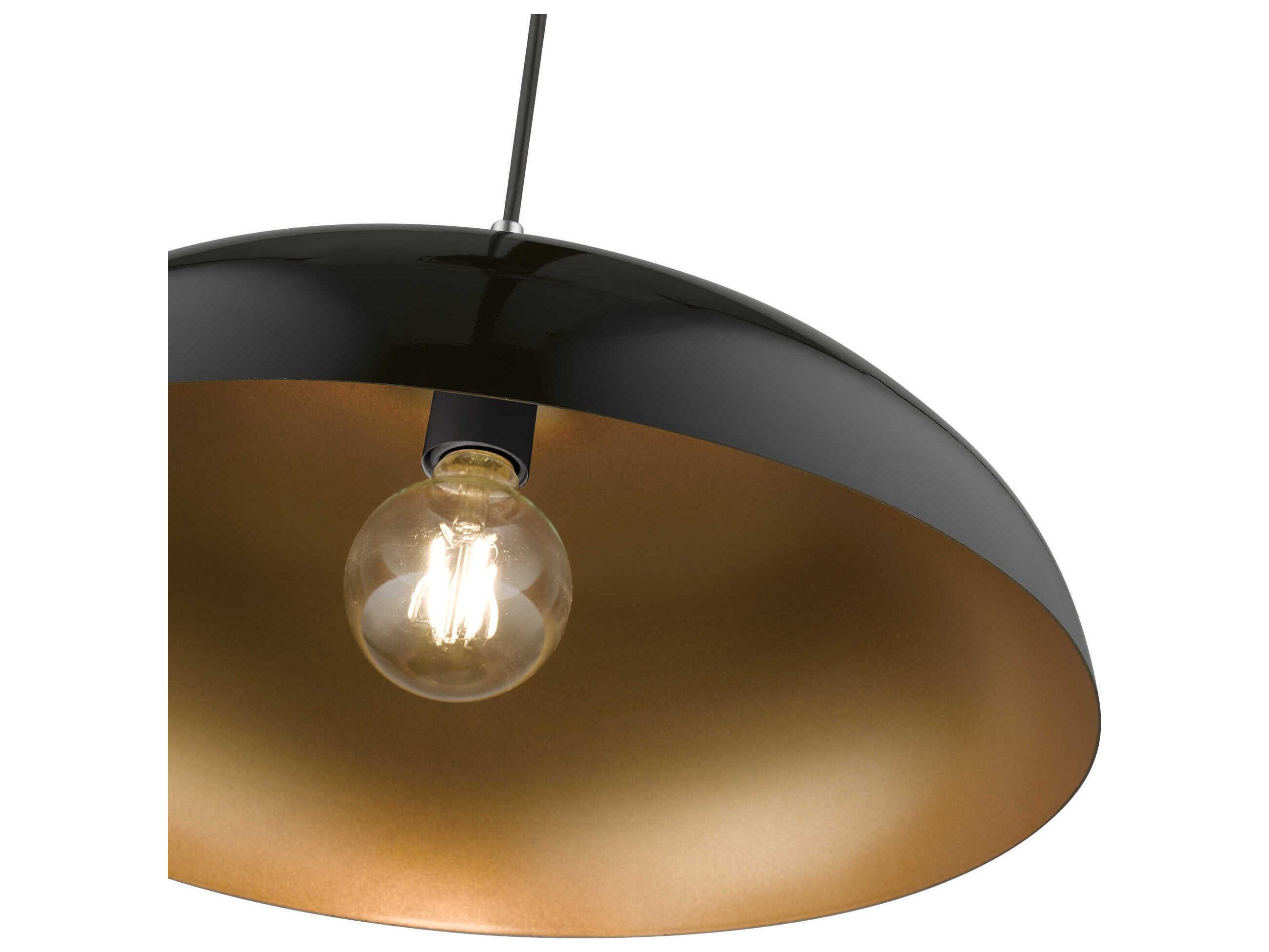 Livex Lighting Amador 1-Light Shiny Black Polished Chrome Dome Pendant