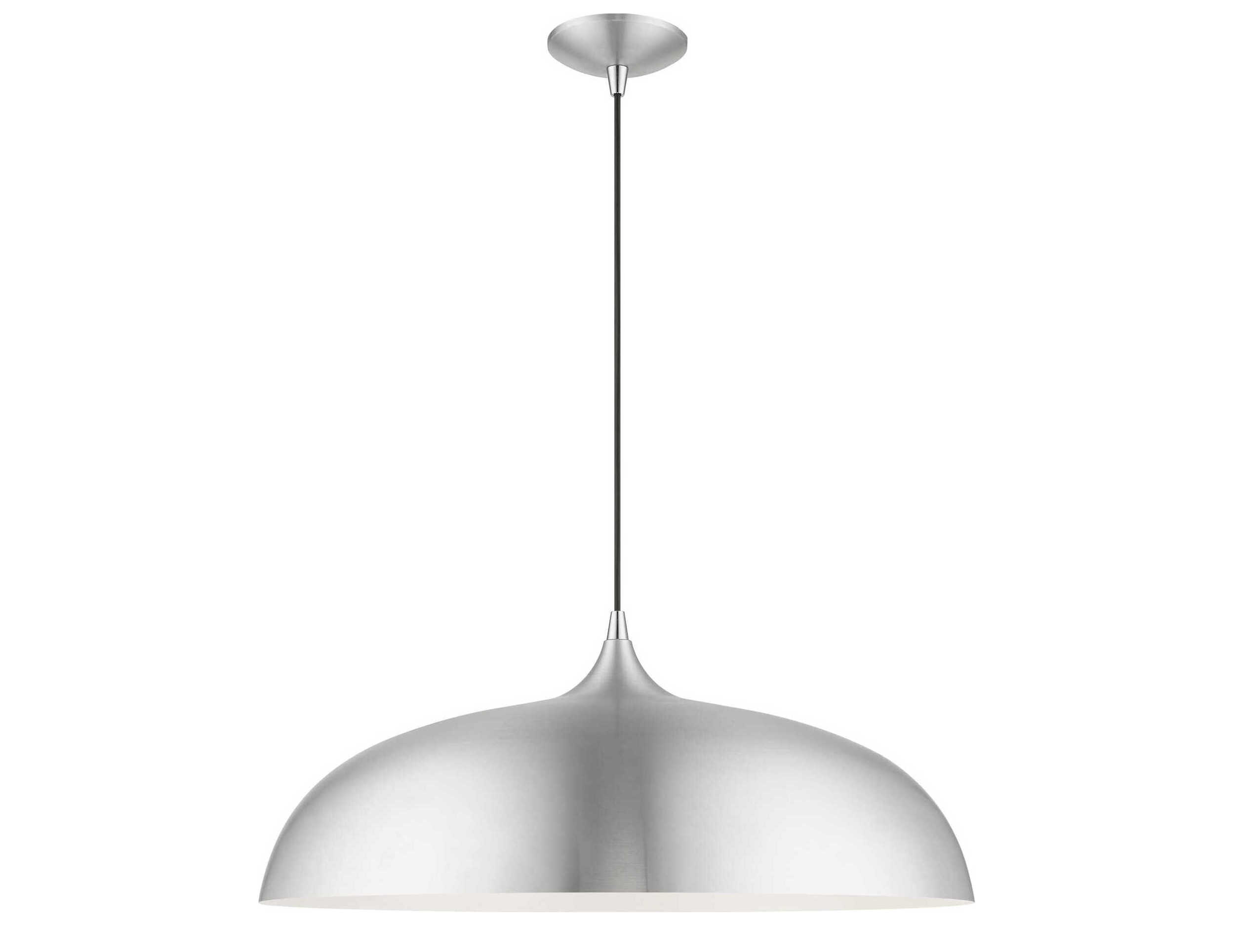 Livex Lighting Amador 3-Light Brushed Aluminum Polished Chrome Silver Dome Pendant